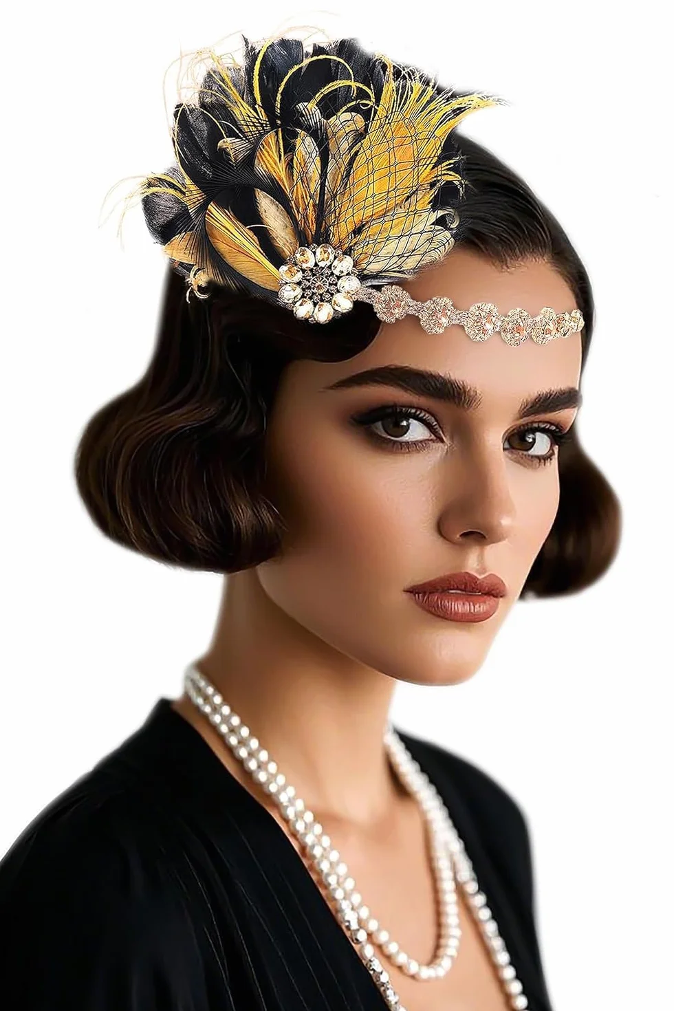 BABEYOND Opaska na głowę z piór Flapper z lat 20. XX wieku, akcesoria dla kobiet, styl Charleston, nakrycie głowy, karnawał, kostium, akcesoria