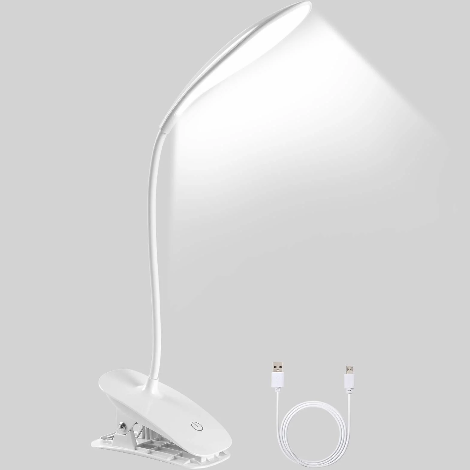 Lampa z klipsem LED 3 tryby świecenia USB sterowanie dotykowe lampka nocna biurkowa biała