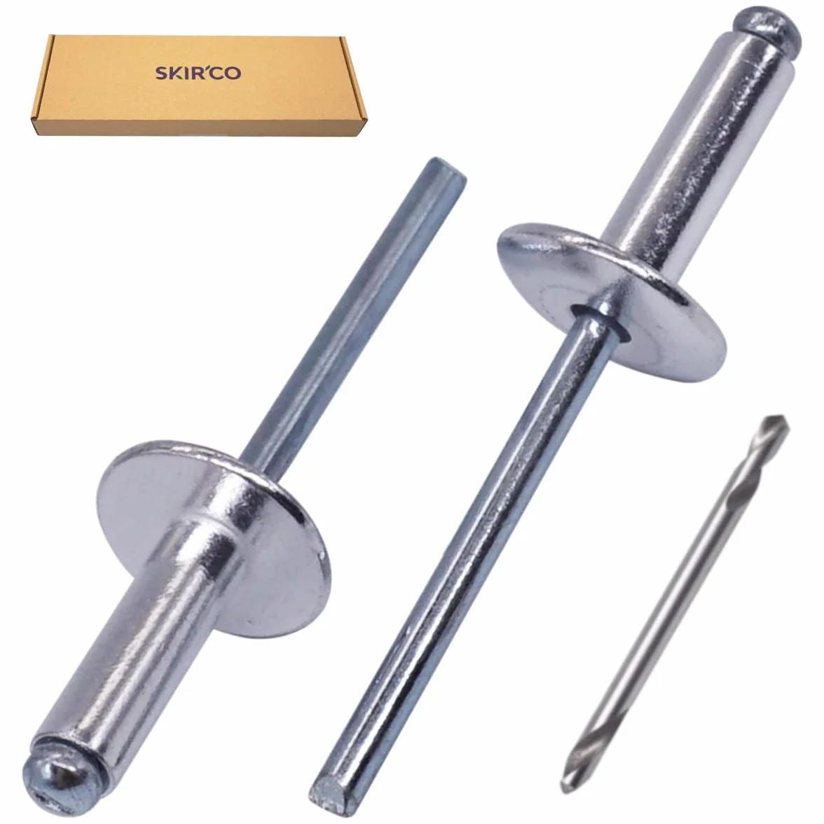 Nity do żaluzji aluminiowe 5,0 x 16 mm SKIR'CO 150 szt. z trzpieniem stalowym i wiertłem