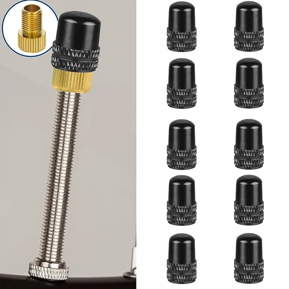 Adapter mosiężny do wentyli Presta + 10 sztuk nakrętek na wentyle Schradera, wentyl samochodowy AV, zestaw adapterów do wentyli rowerowych, adapter do wentyli francuskich