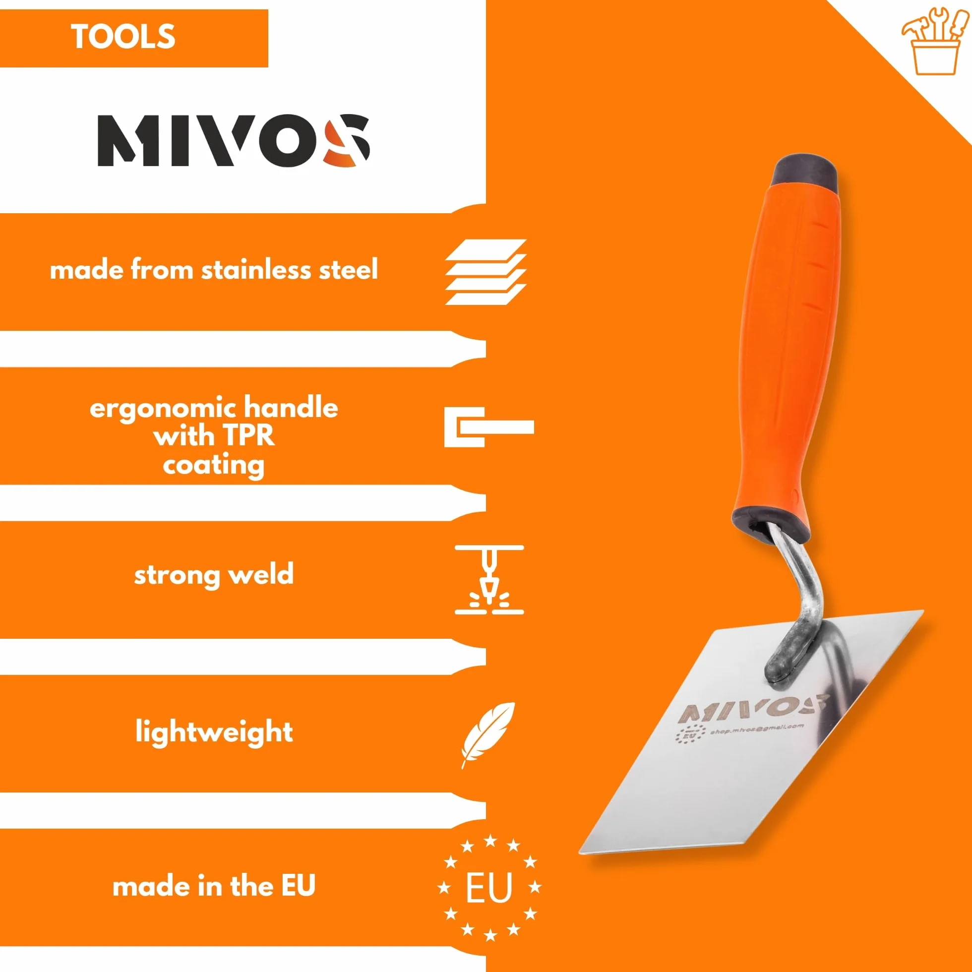 Mivos Łopatka trapezowa ze stali nierdzewnej 130 x 60 mm z gumowym uchwytem