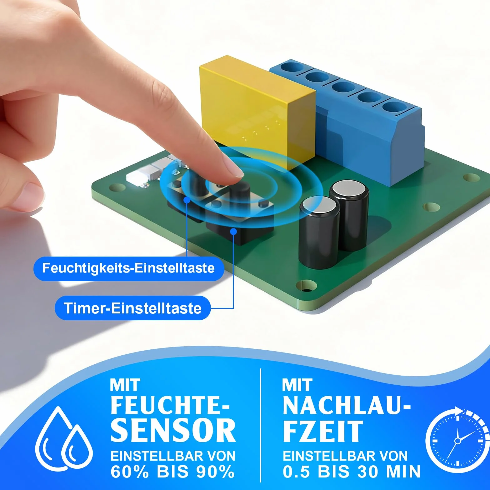 Wentylator łazienkowy 100 mm z timerem i czujnikiem wilgotności, czarny