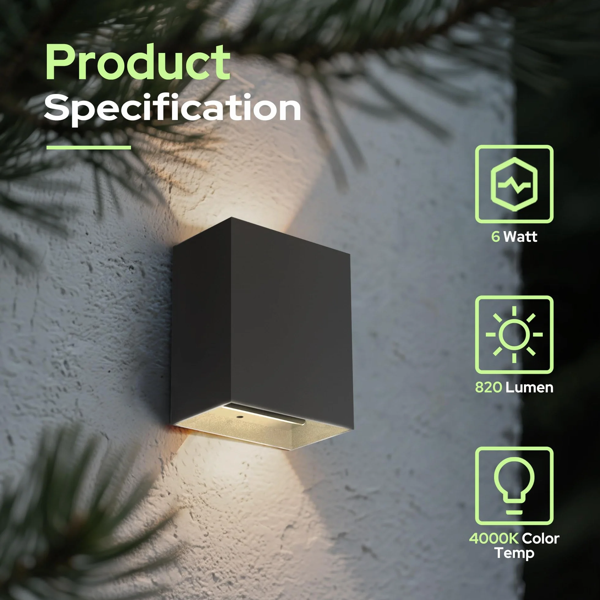 auralab Aluminiowy Kinkiet Zewnętrzny LED 6W 4000K IP65 Regulowany Kąt Świecenia Kwadratowa