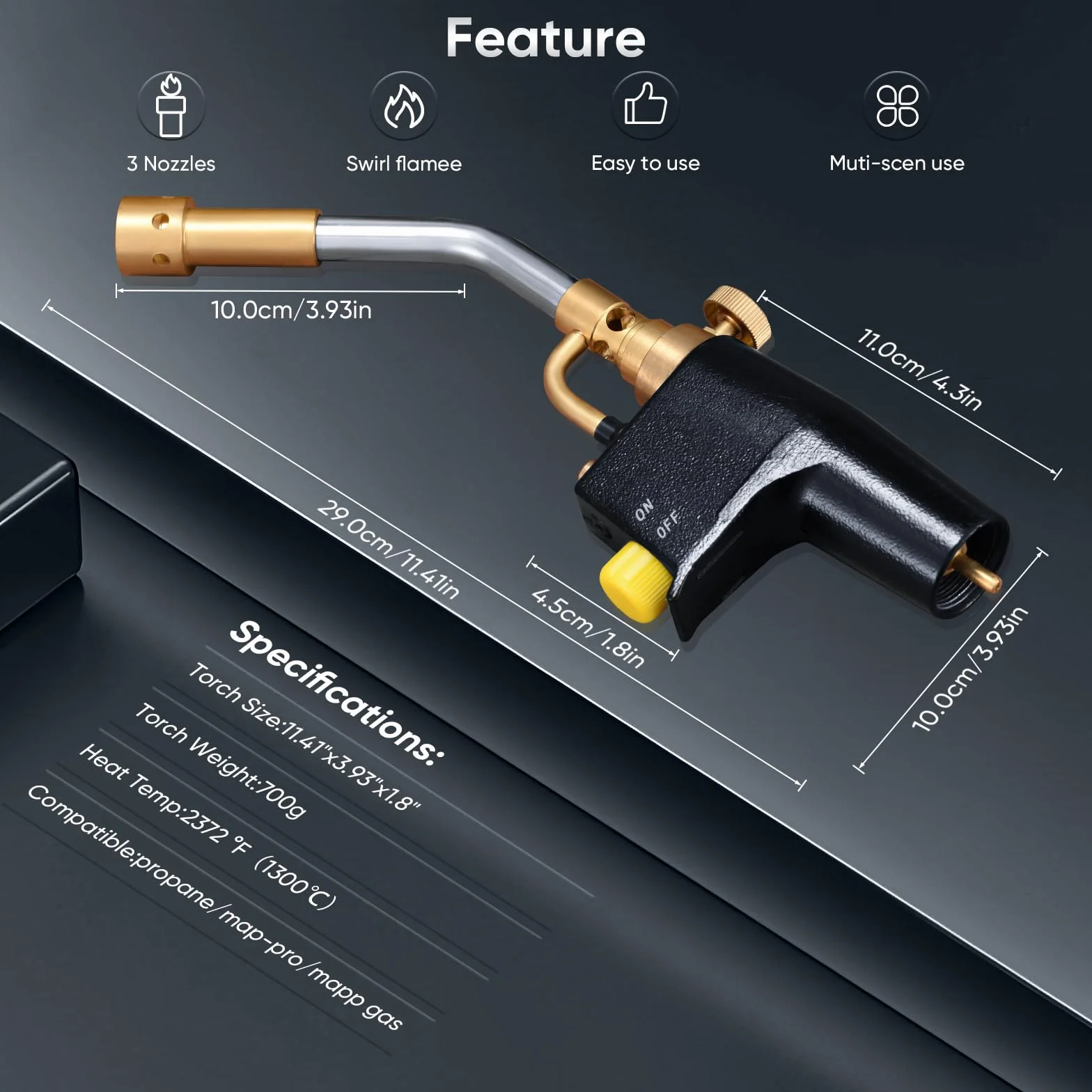GJ-8000 Propan Torch Kit mit Selbstzündung, Messingknopf, 3 Düsen