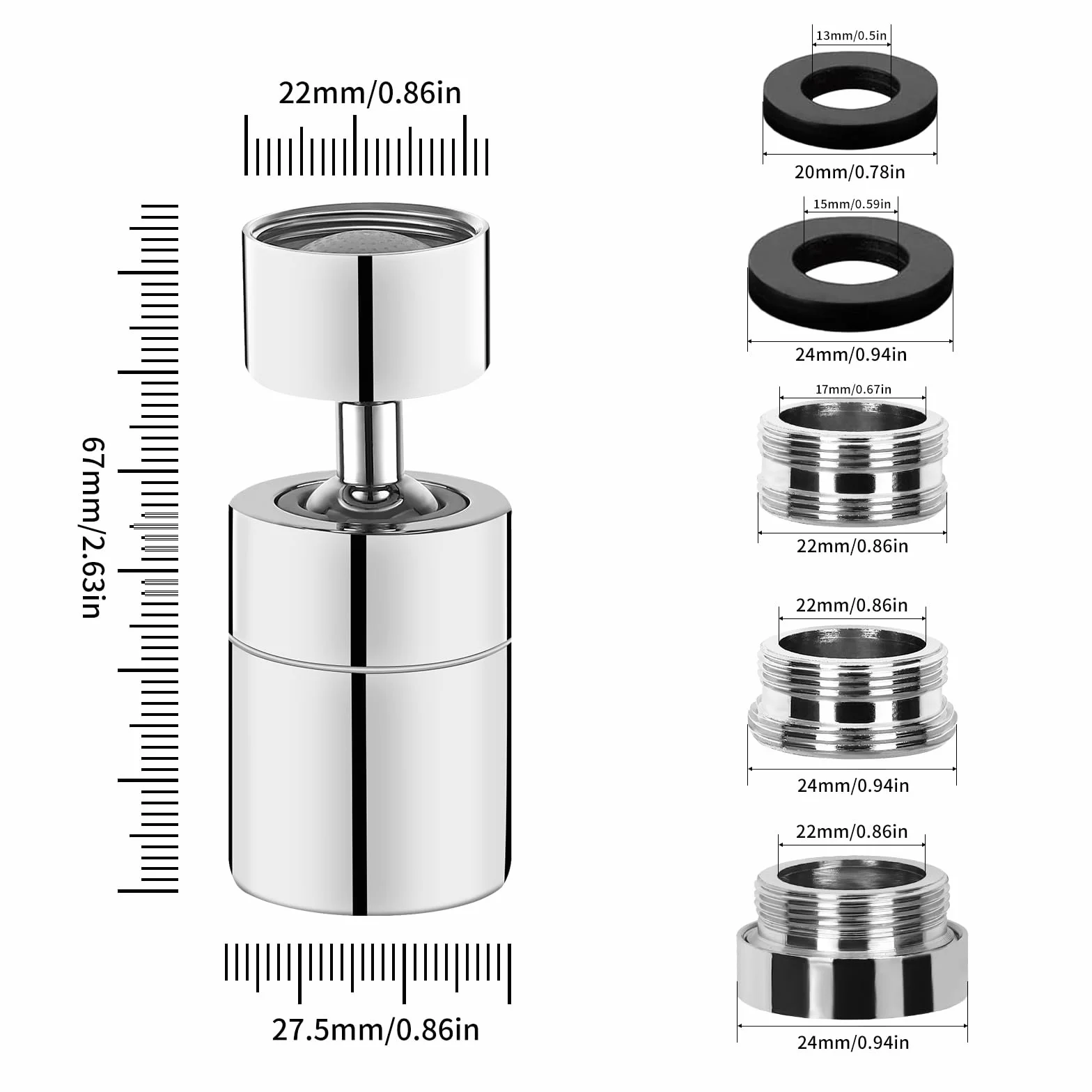 Bateria z perlatorem powietrza M24 M22, 80°, regulacja kąta nachylenia 360°