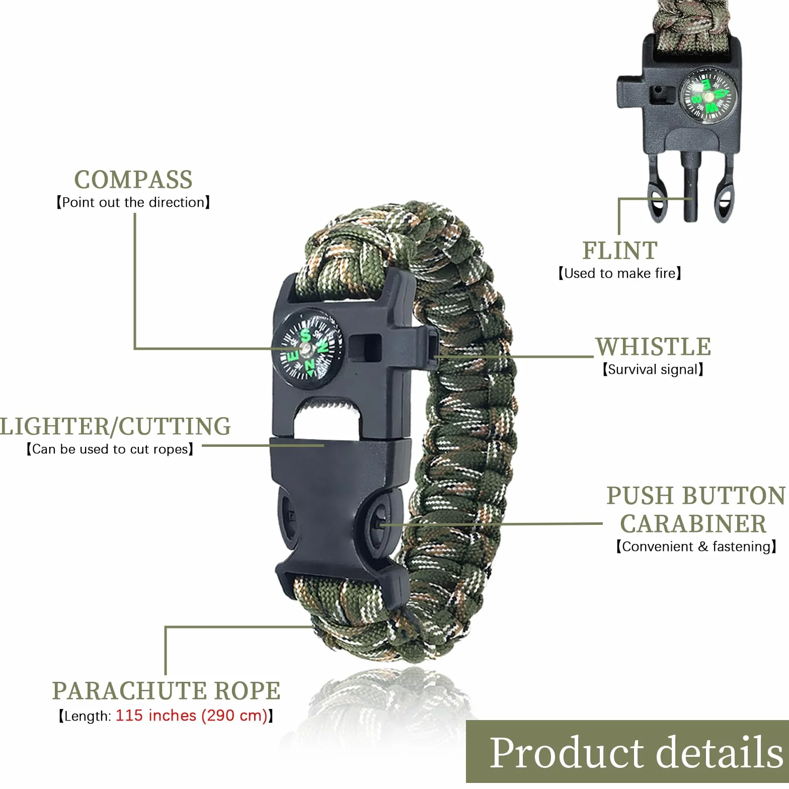 4-pak bransoletek survivalowych, 5 w 1, zestaw bransoletek paracord, z rozrusznikiem, kompasem i gwizdkiem, awaryjny sprzęt outdoorowy na kemping, wędrówki