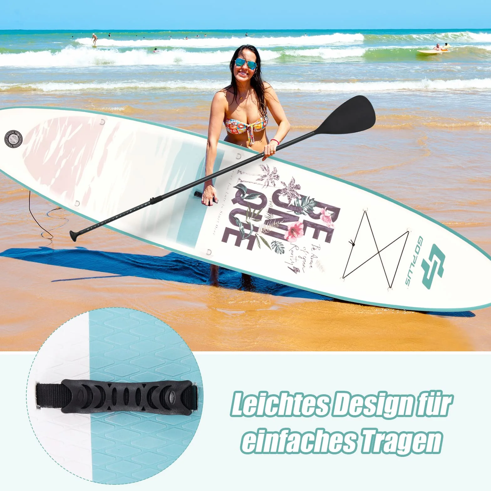 COSTWAY Deska do paddleboardingu, w zestawie plecak, pompka, regulowane wiosło, linka bezpieczeństwa, lina bungee i zestaw naprawczy, nadmuchiwana deska SUP 150 kg