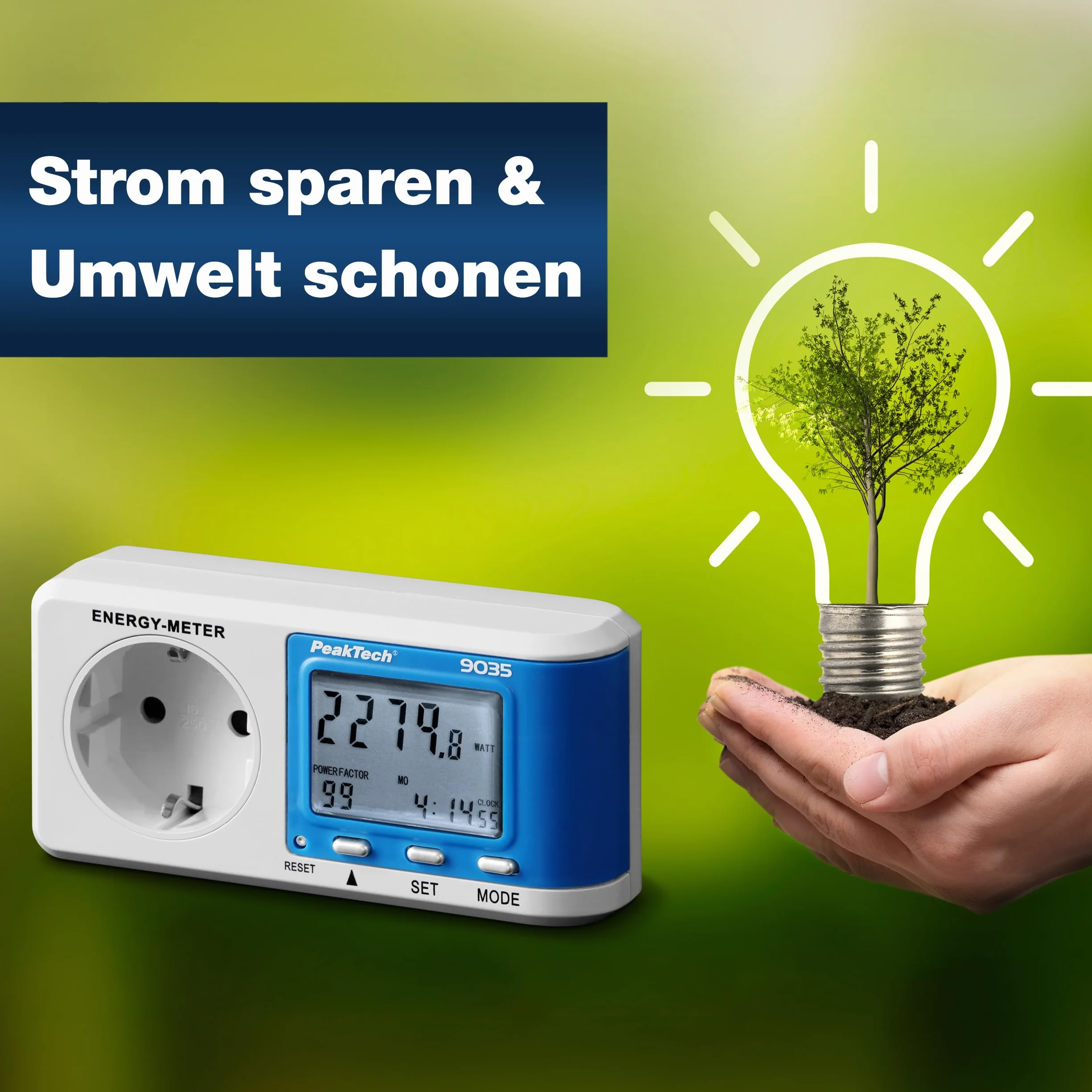 PeakTech P 9035 - Miernik kosztów energii ~ 0.005 A ... 16 000 A ~ 3680W ~ rozdzielczość 0.1W