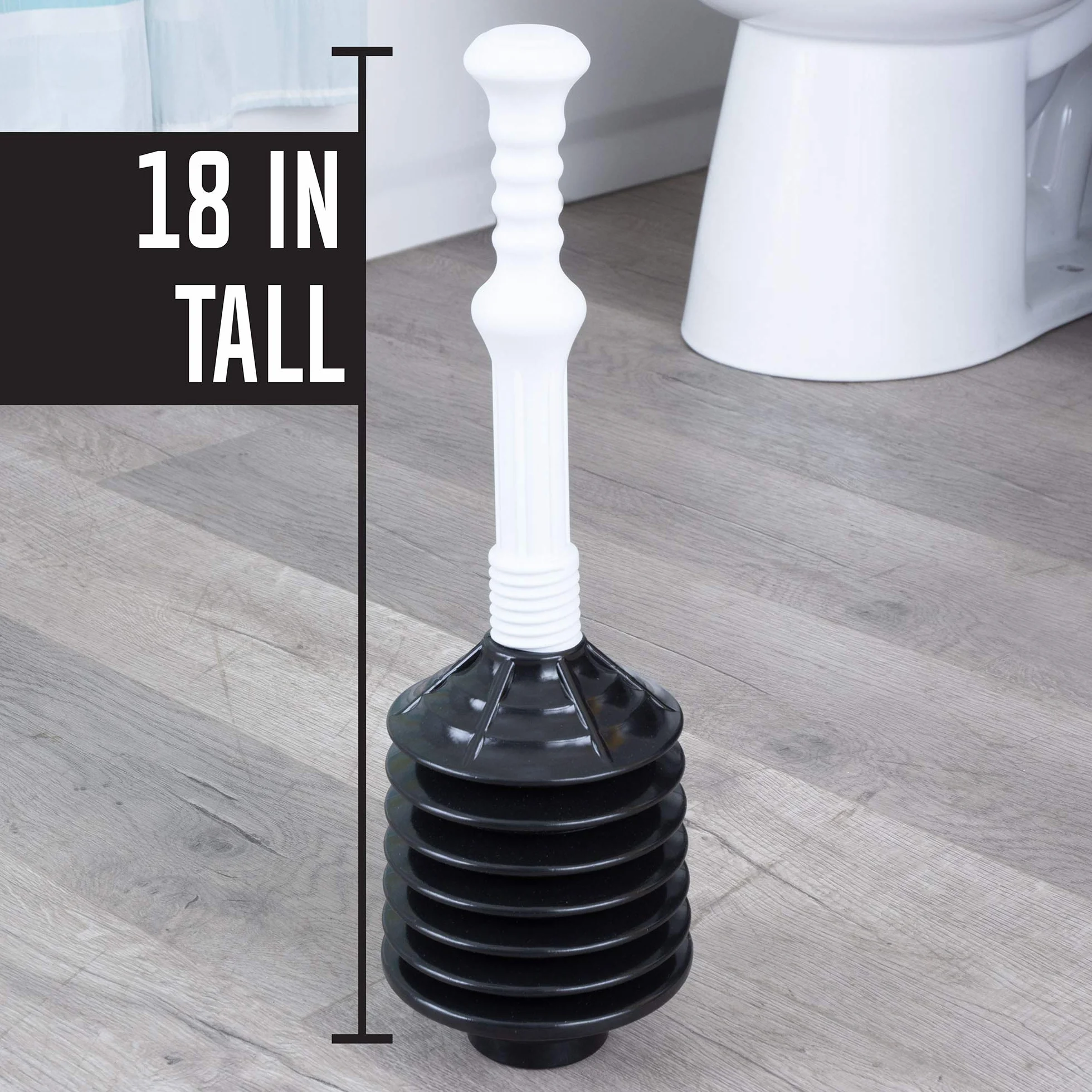 JS Jackson Supplies Przepychacz do toalety z mieszkiem akordeonowym, tłok oporowy usuwa ciężkie przeszkody z zatkanych toalet łazienkowych, mocne, uniwersalne tłoki do łazienek, biało-czarny