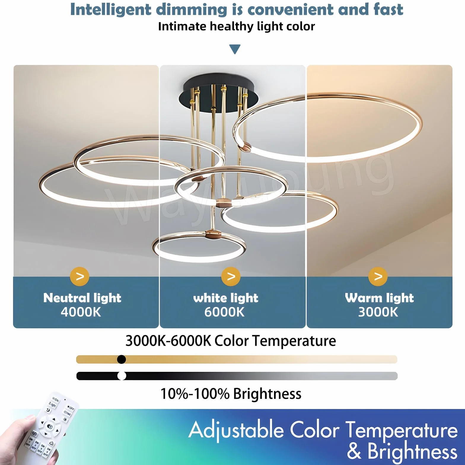 LED Lampa Sufitowa Żyrandol Metalowego Koła Złoty Ø105cm 145W Płynną Regulacją Ściemniania 3000-6000K Nowoczesny Okrągły Wisiorek Galwaniczny