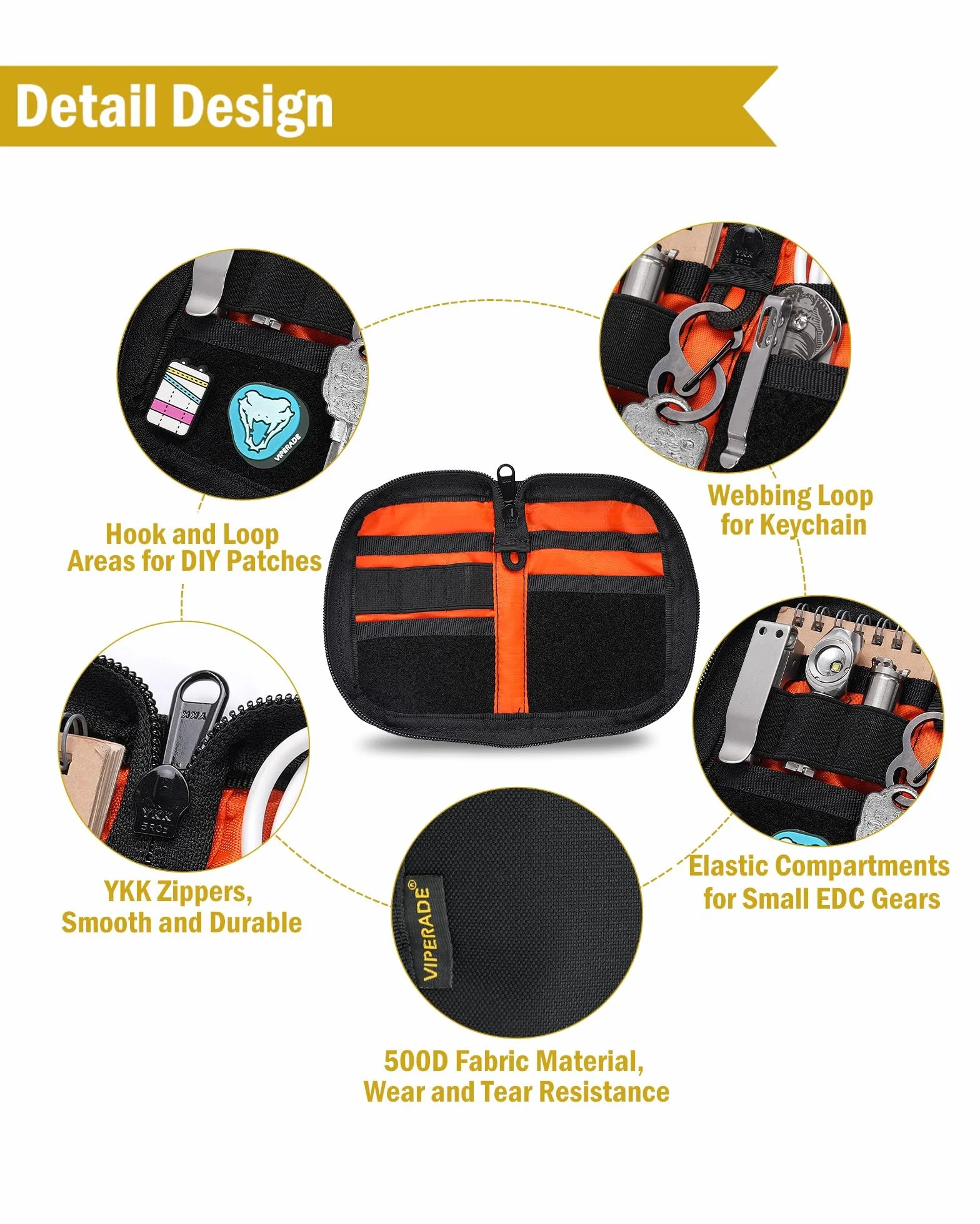 VIPERADE VE21 EDC Pouch – mała torebka EDC z 9 przegrodami, organizer na narzędzie wielofunkcyjne z rzepem