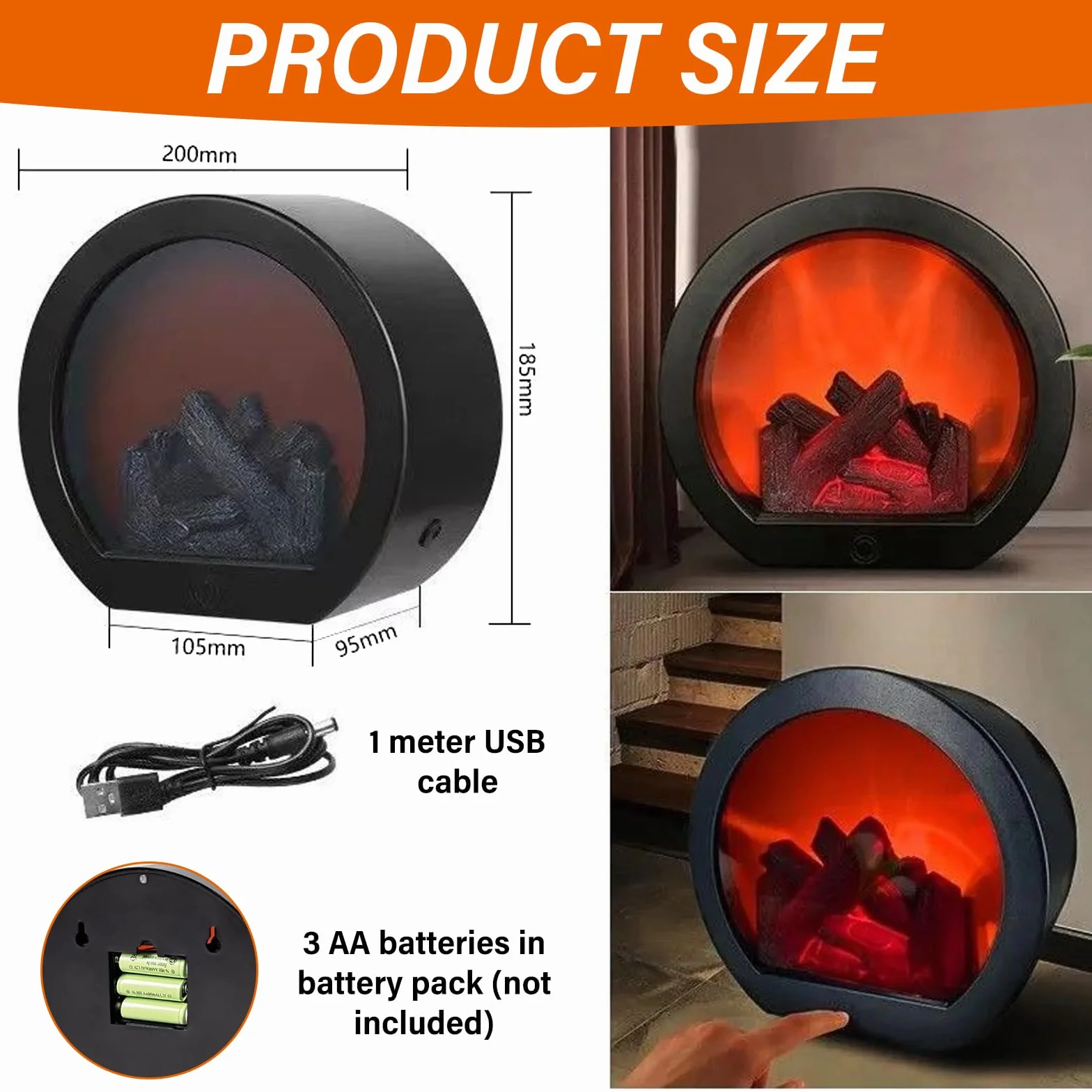 Kominek LED, ogień kominkowy, latarnia, zasilany przez USB i na baterie, dekoracyjny ogień kominkowy, obsługa dotykowa, kominek elektryczny z efektem płomienia, do użytku wewnątrz i na zewnątrz, do