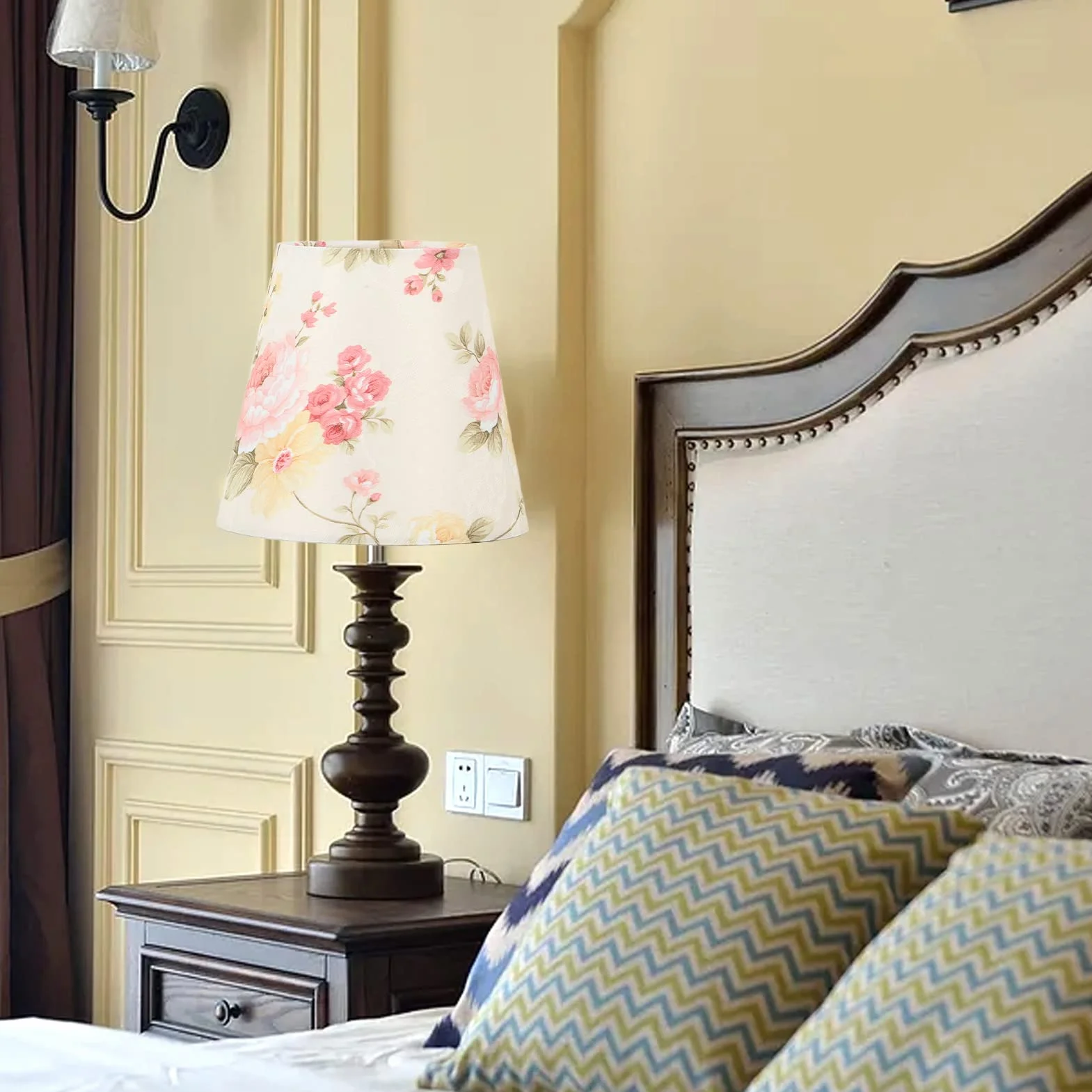 Abażur z Tkaniny E14 Klips 5,5 x 5,1 x 3,5 Cala Dekoracyjny Kwiat Wzór Klosz do Lampy Stołowej