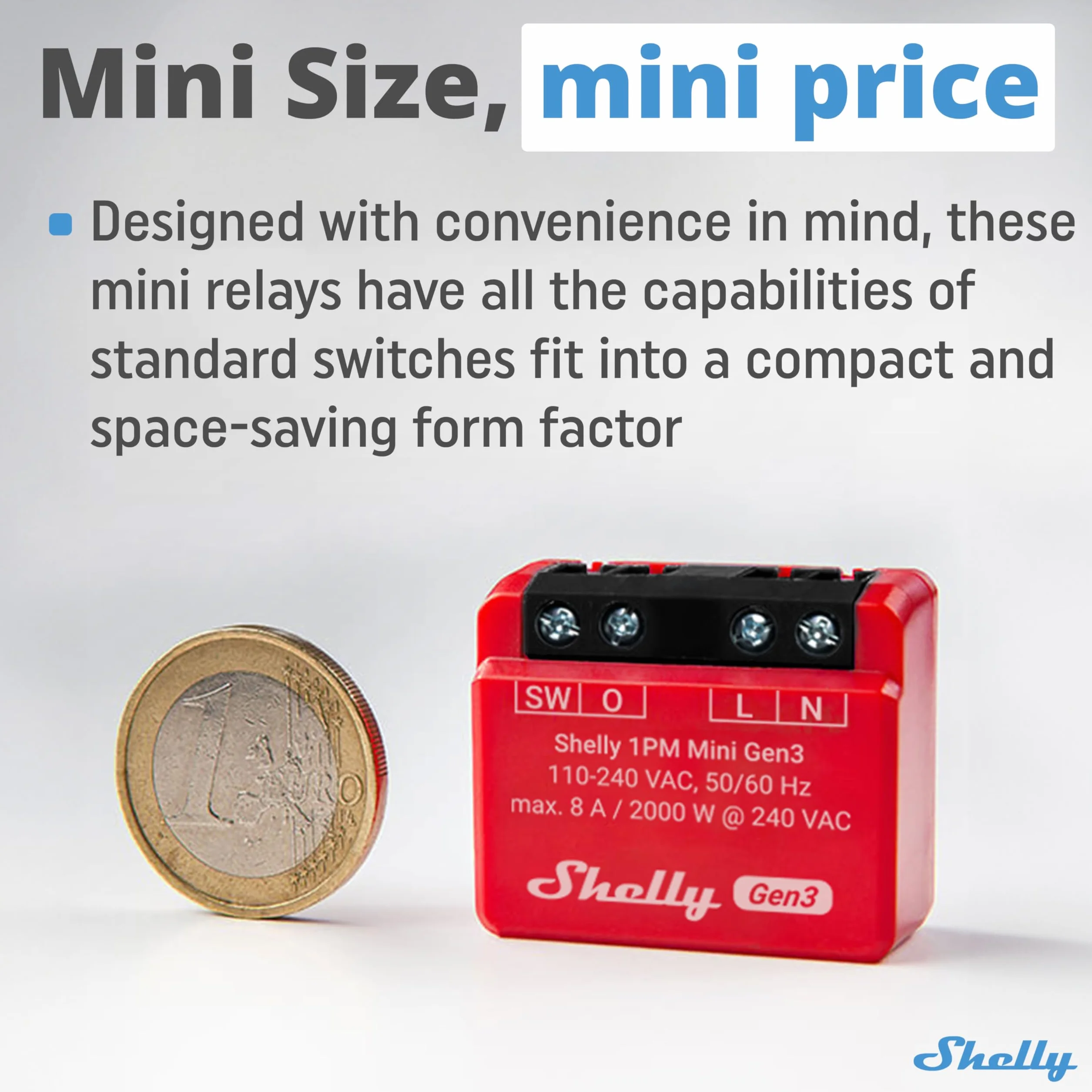 Shelly 1PM Mini Gen3 -Inteligentny Przekaźnik WiFi i Bluetooth, 1-Kanałowy 8A z Pomiarem Mocy,Automatyka Domowa,Kompatybilny z Alexa i Google Home,Aplikacja iOS i Android,Nie Wymaga Huba