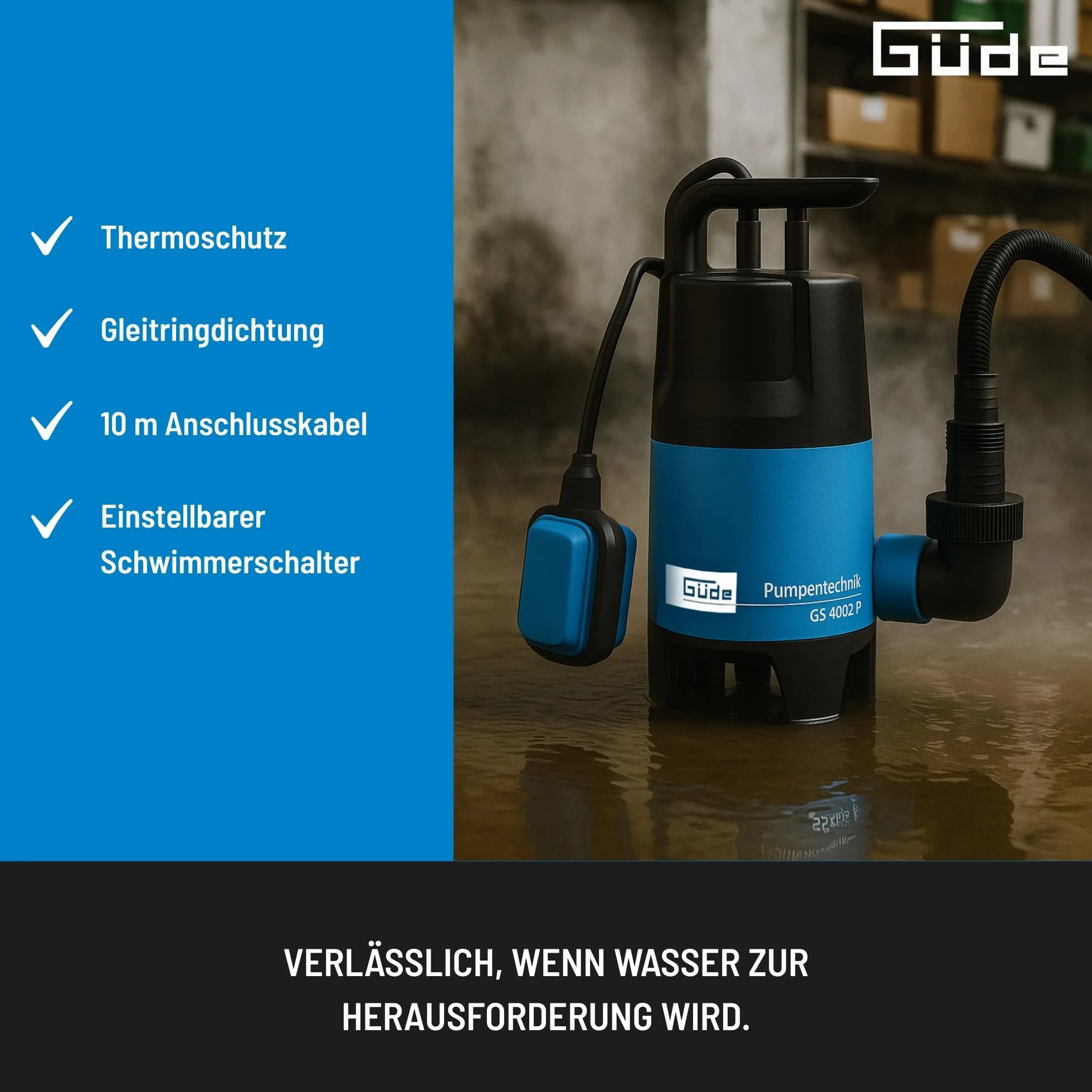 Güde Gs 4002 P Pompa Zanurzeniowa 400 W 10 m Czarny/Niebieski