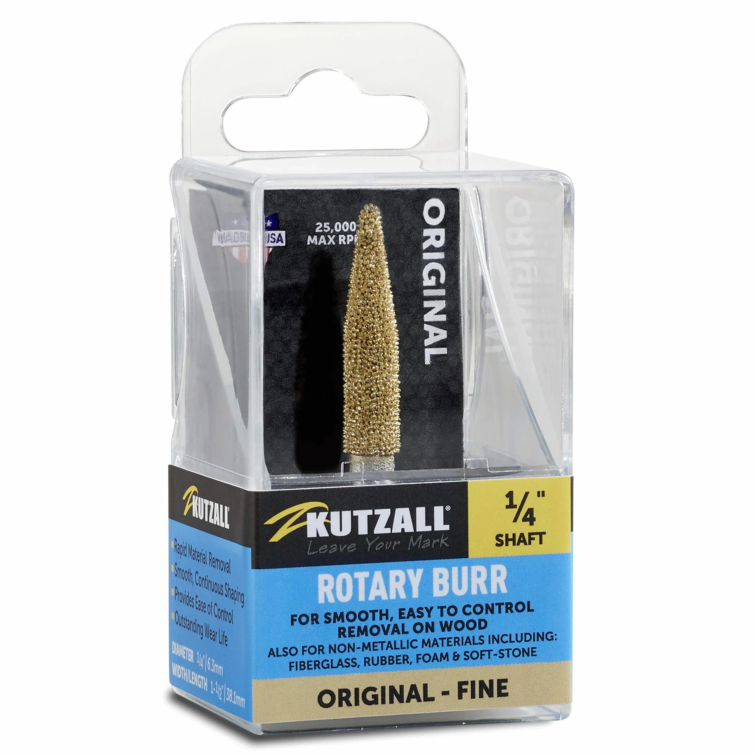Kutzall Original Taper Rotary Burr 1/4" Shaft Fine Tungsten Carbide Woodworking Attachment for Bosch DeWalt Milwaukee Makita