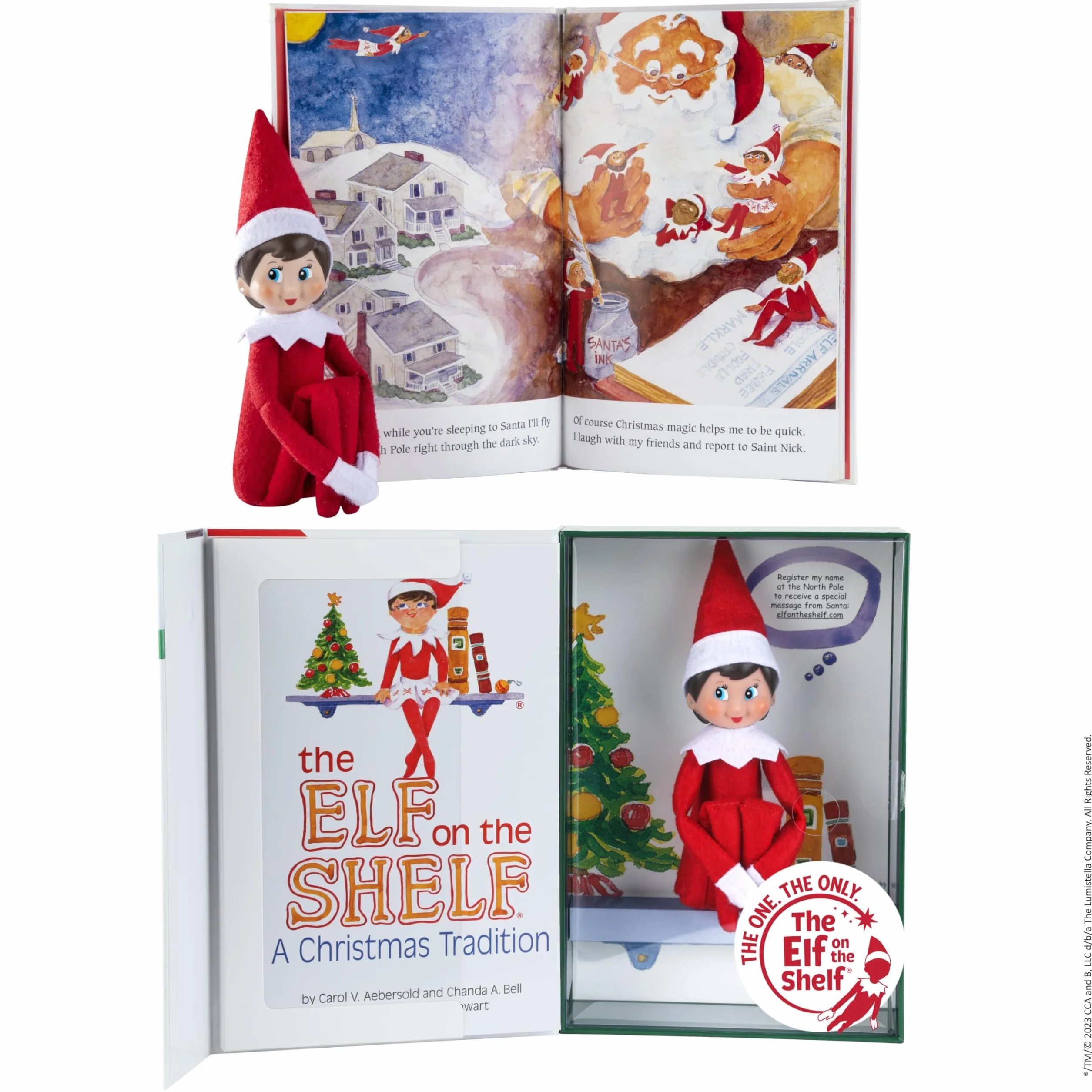 HonLena The Elf on the Shelf lampa dziewczęca czerwona biała