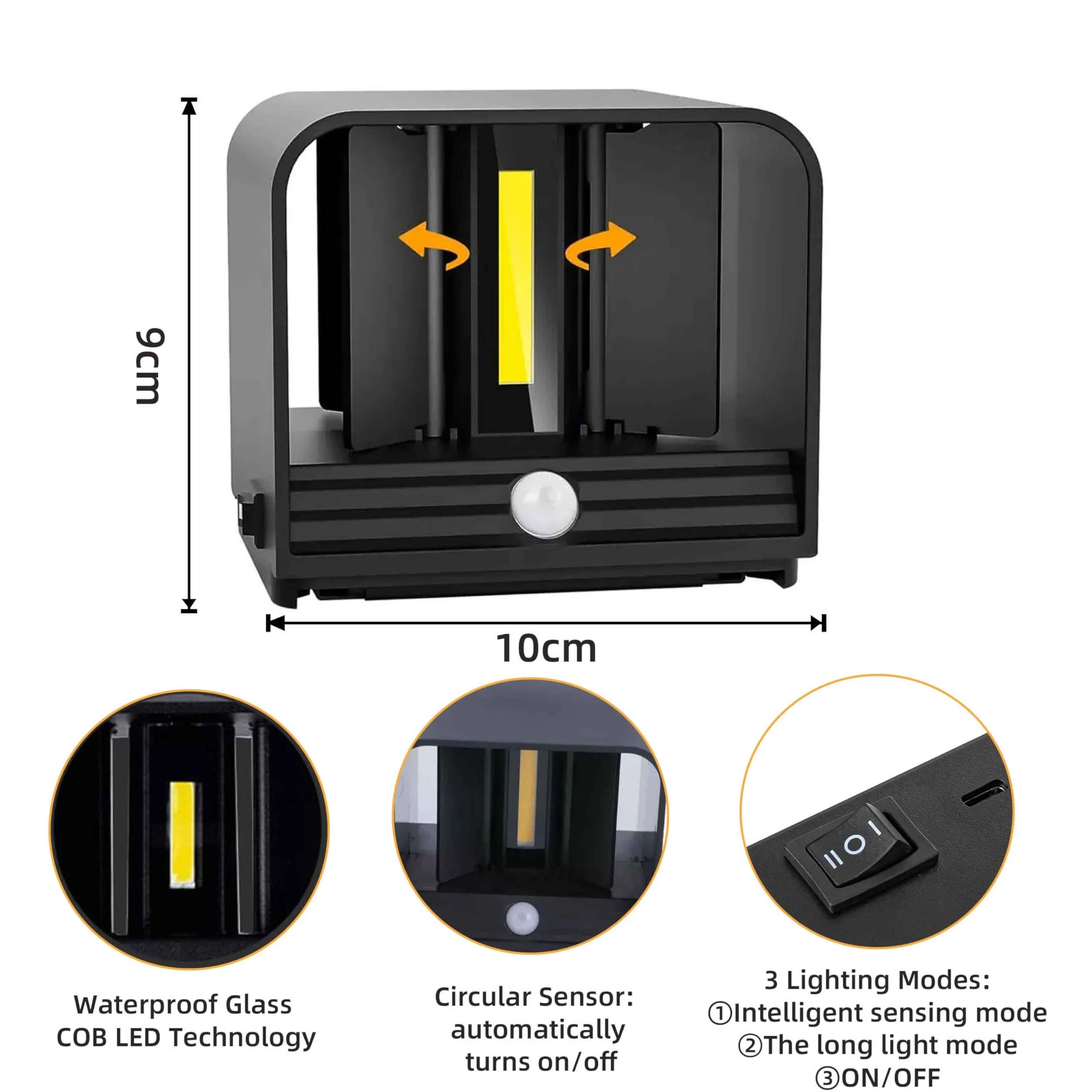 Lampy ścienne LED z czujnikiem ruchu 2 szt. Bezprzewodowa regulowany kąt wiązki czarna