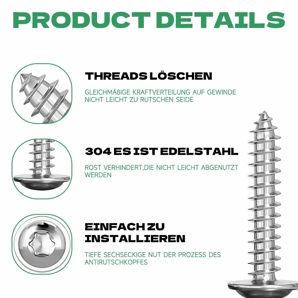 Wkręty blachowe ze stali nierdzewnej M4 x 20 mm A2 V2A Torx pełny gwint 100 sztuk