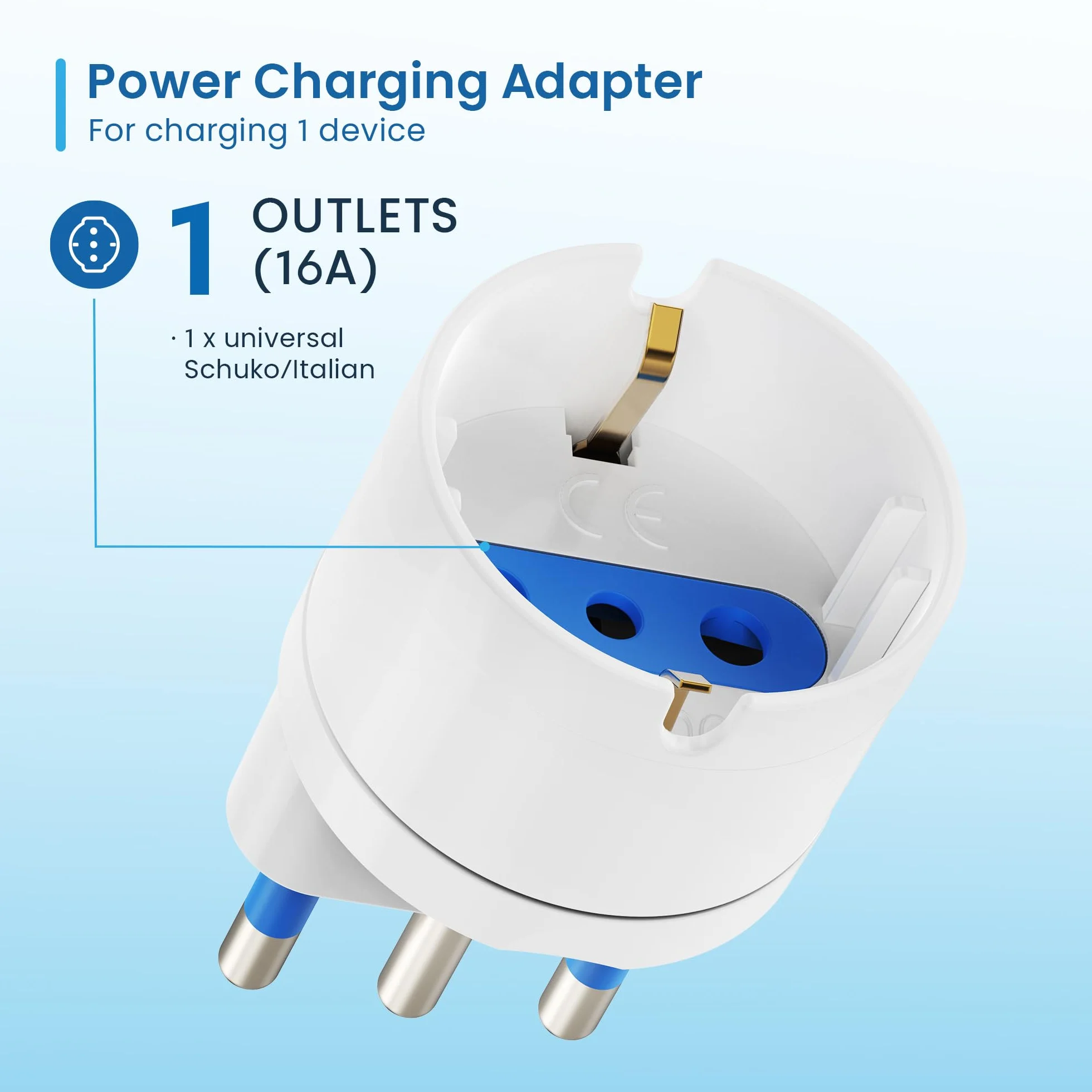 Ewent Adapter Schuko/Italiana 16 A - wtyczka i gniazdo 1500 W, biały
