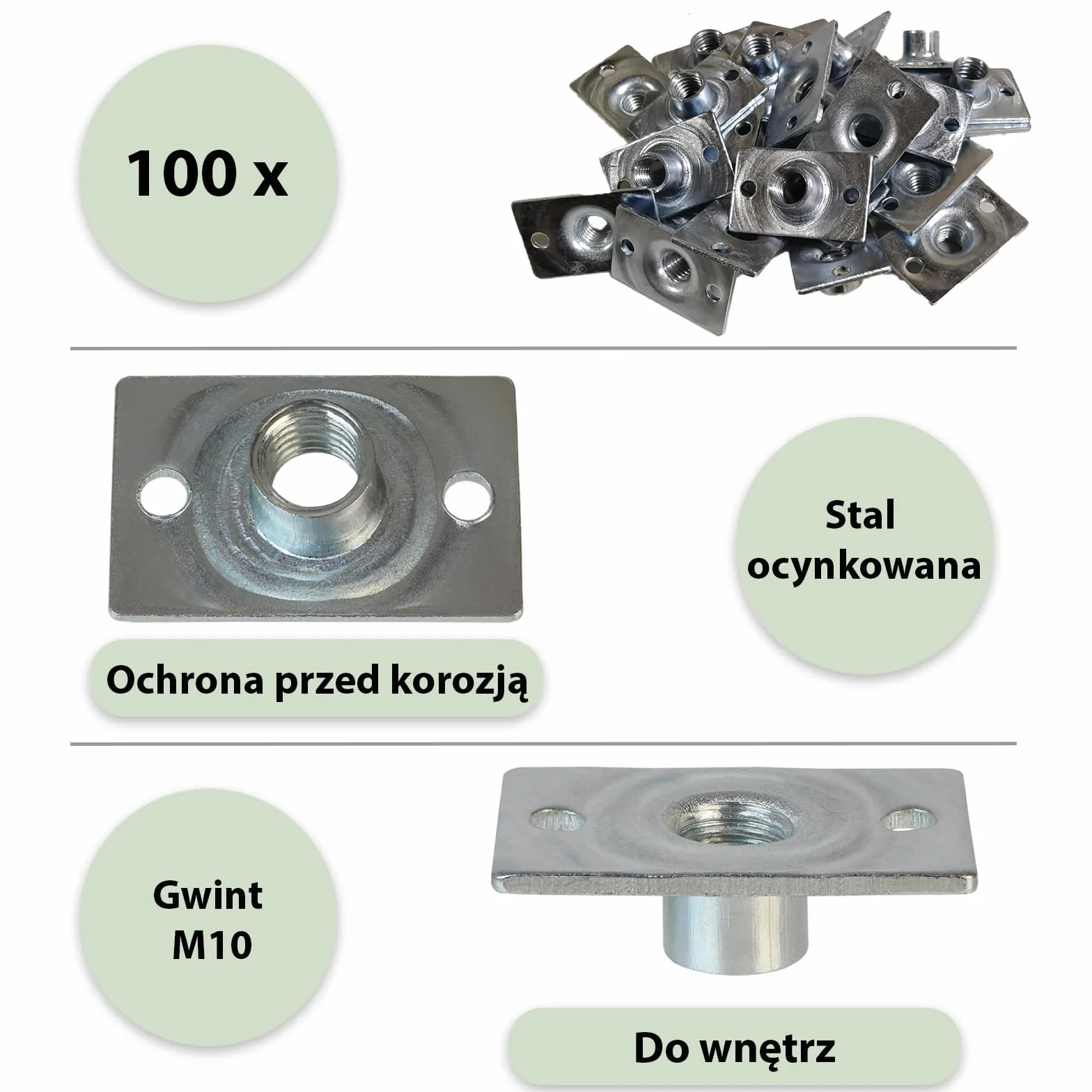 ALPIDEX nakrętki nasadowe M10 stal ocynkowana DIN EN 12572-2-2017 100 sztuk