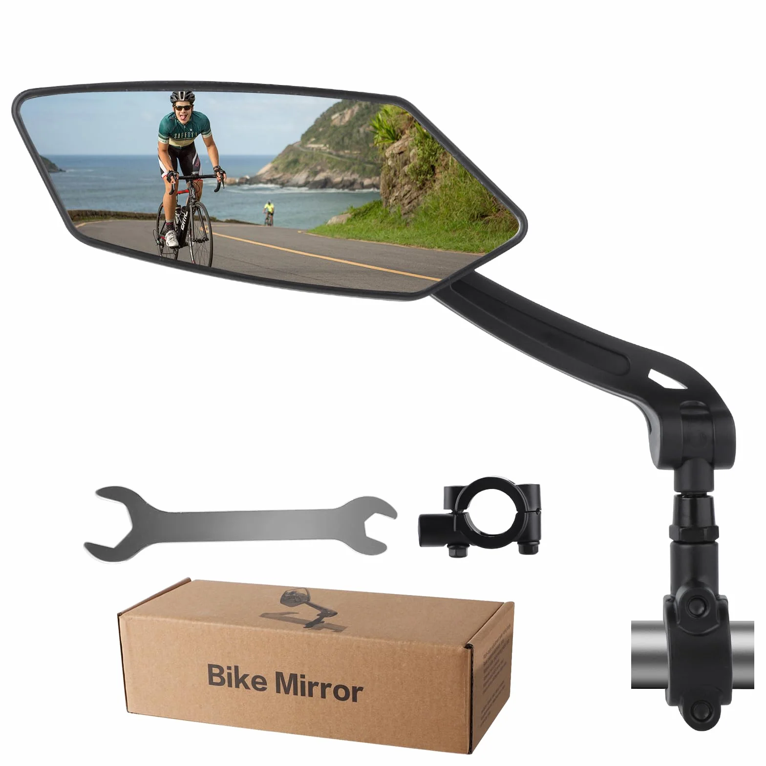 Lustro rowerowe, lewe lusterko rowerowe, szerokokątne lusterko rowerowe HD, regulowany kąt widzenia 360°, łatwy montaż, pasuje do kierownicy 22-25 mm, rozmiar lustra 14,5 x 5,5 cm