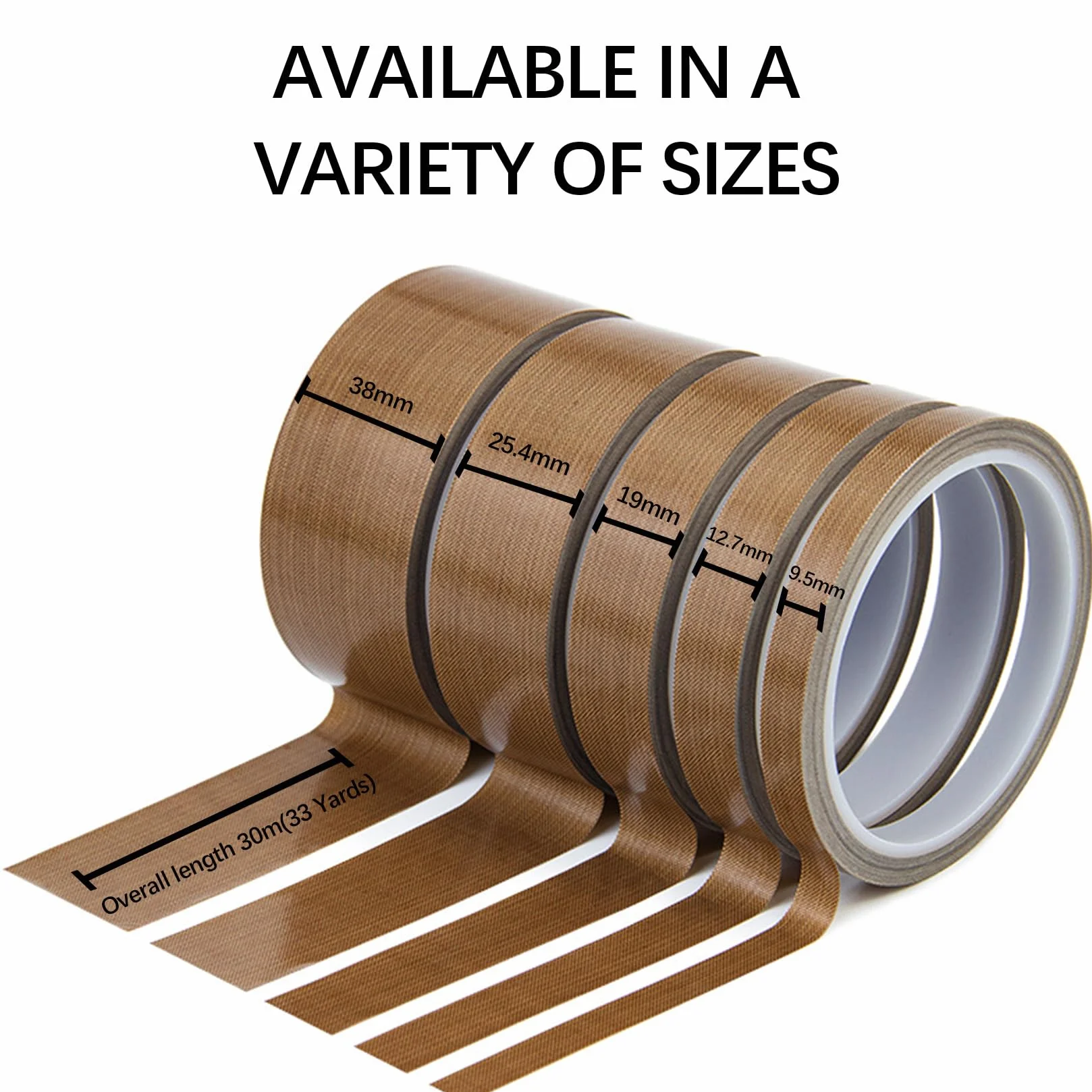 HOEREV teflonowa taśma klejąca PTFE, samoprzylepna silikonowa, grubość 0,13 mm, długość 30 m, 9,5 mm