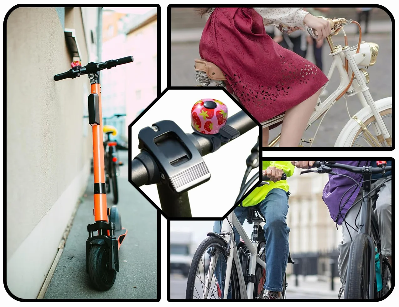 Dzwonek rowerowy, chrupiący dźwięk, głośny dzwonek dziecięcy, dla chłopców i dziewczynek, mini dzwonek rowerowy z motywem truskawkowym, do roweru, MTB, roweru wyścigowego, 2 sztuki