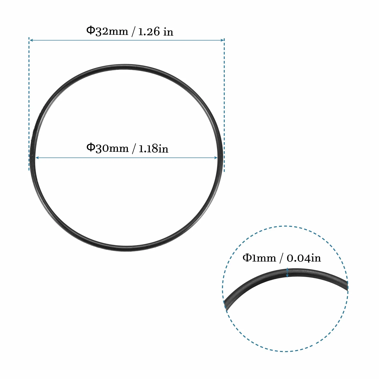Gumowa uszczelka z kauczuku nitrylowego 32 mm x 30 mm x 1 mm do kranu hydraulicznego, czarna