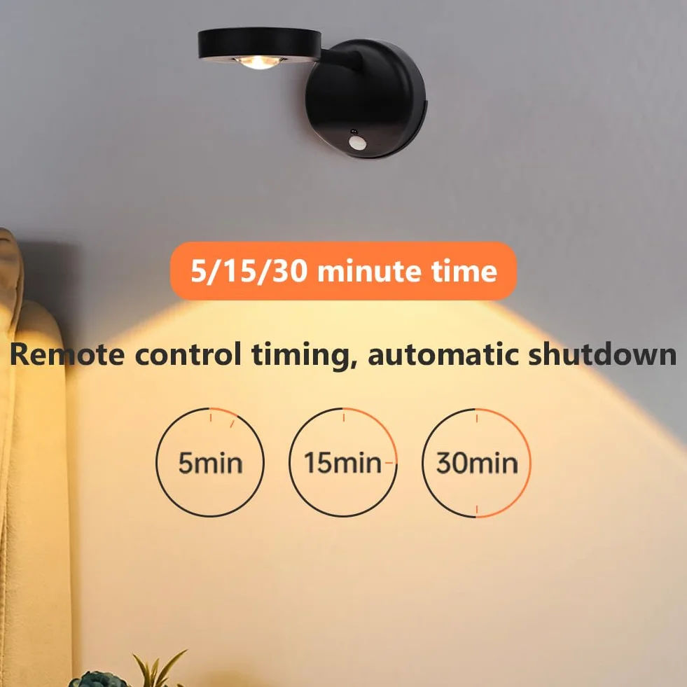 Vicloon Kinkiet LED ścienny z pilotem, 3 tryby kolorów, obracany 360°, ładowalny USB, czarny