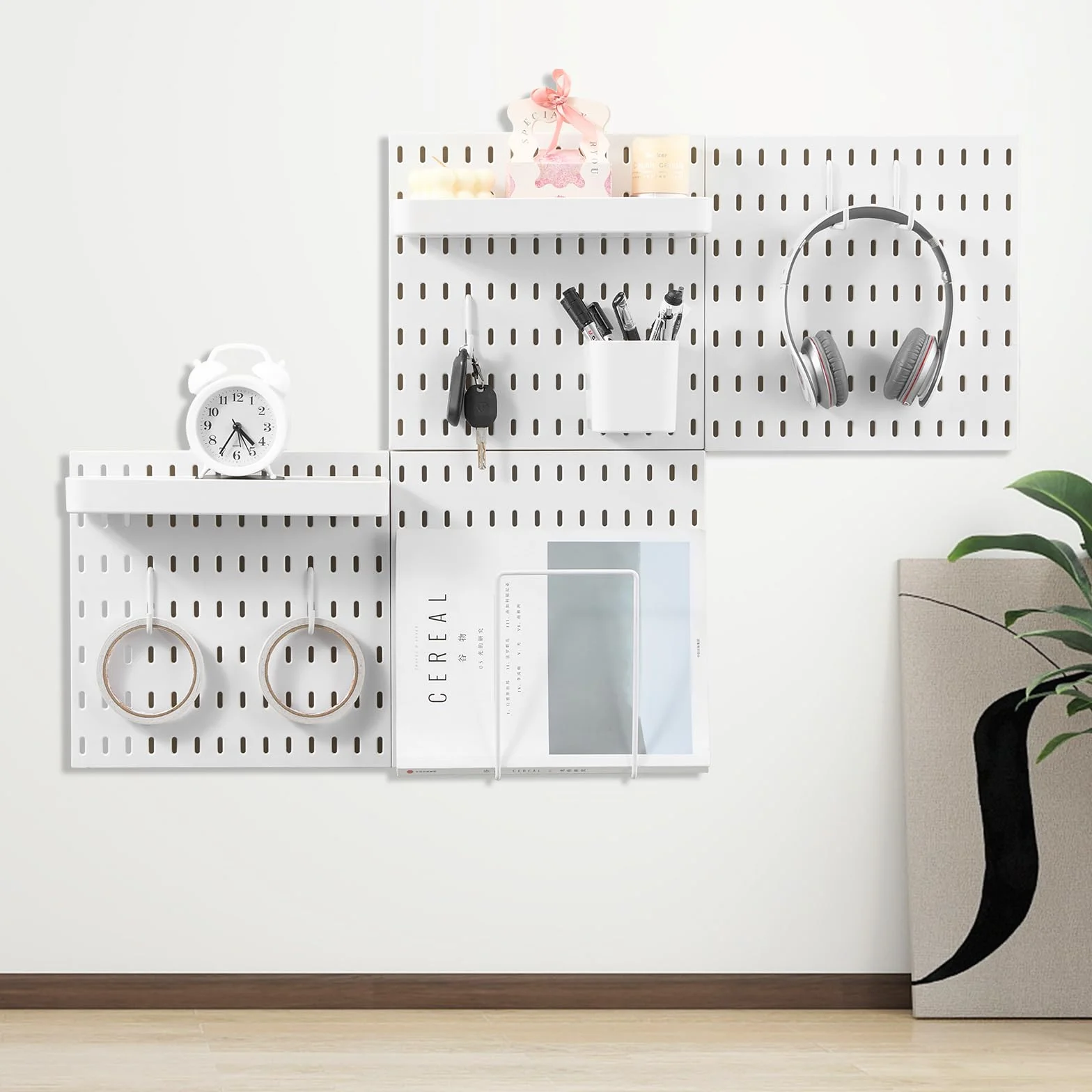 VEVOR Uchwyt na narzędzia ścienne 28 x 28 cm zestaw 4 plastikowych organizatorów ściennych z akcesoriami garażowymi, narzędziami, kuchnią, salonem, pokojem rzemieślniczym, biurem, łazienką, domem,
