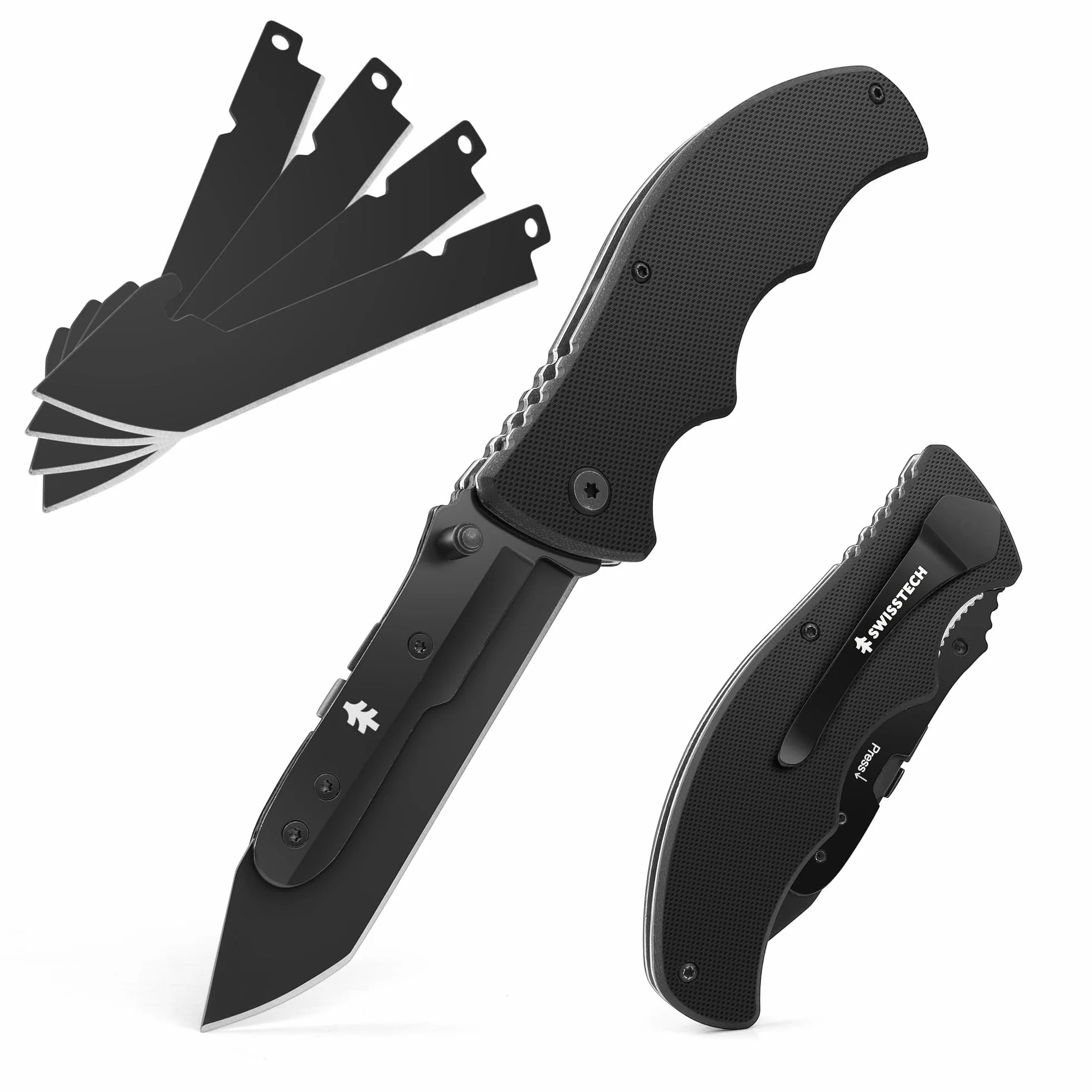 Swiss+Tech Scyzoryk, nóż składany, styl zużyty, z uchwytem G10, czarny