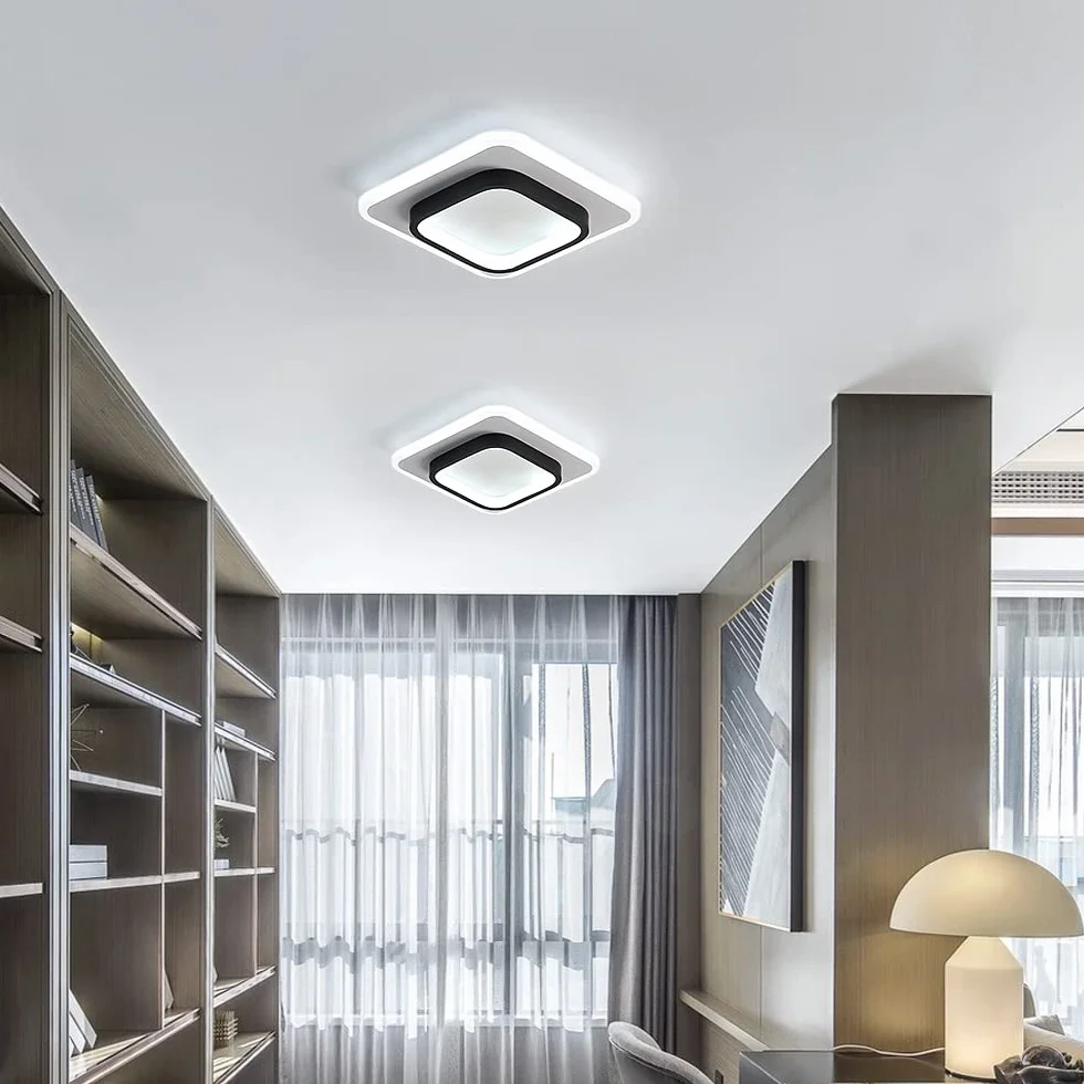DELIPOP Nowoczesna lampa sufitowa LED, 21 W, 2350 lm, akrylowa kwadratowa lampa sufitowa, czarno-białe oświetlenie sufitowe do przedpokoju, biura, sypialni, kuchni, salonu, zimna biel, 6000 K
