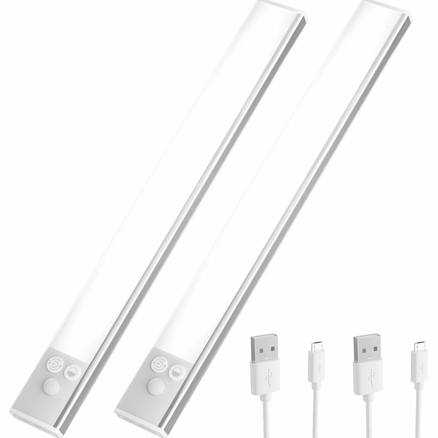 OUSFOT Oświetlenie szafki LED z czujnikiem ruchu 30 cm 2 sztuki bezprzewodowa ładowana przez USB srebrna