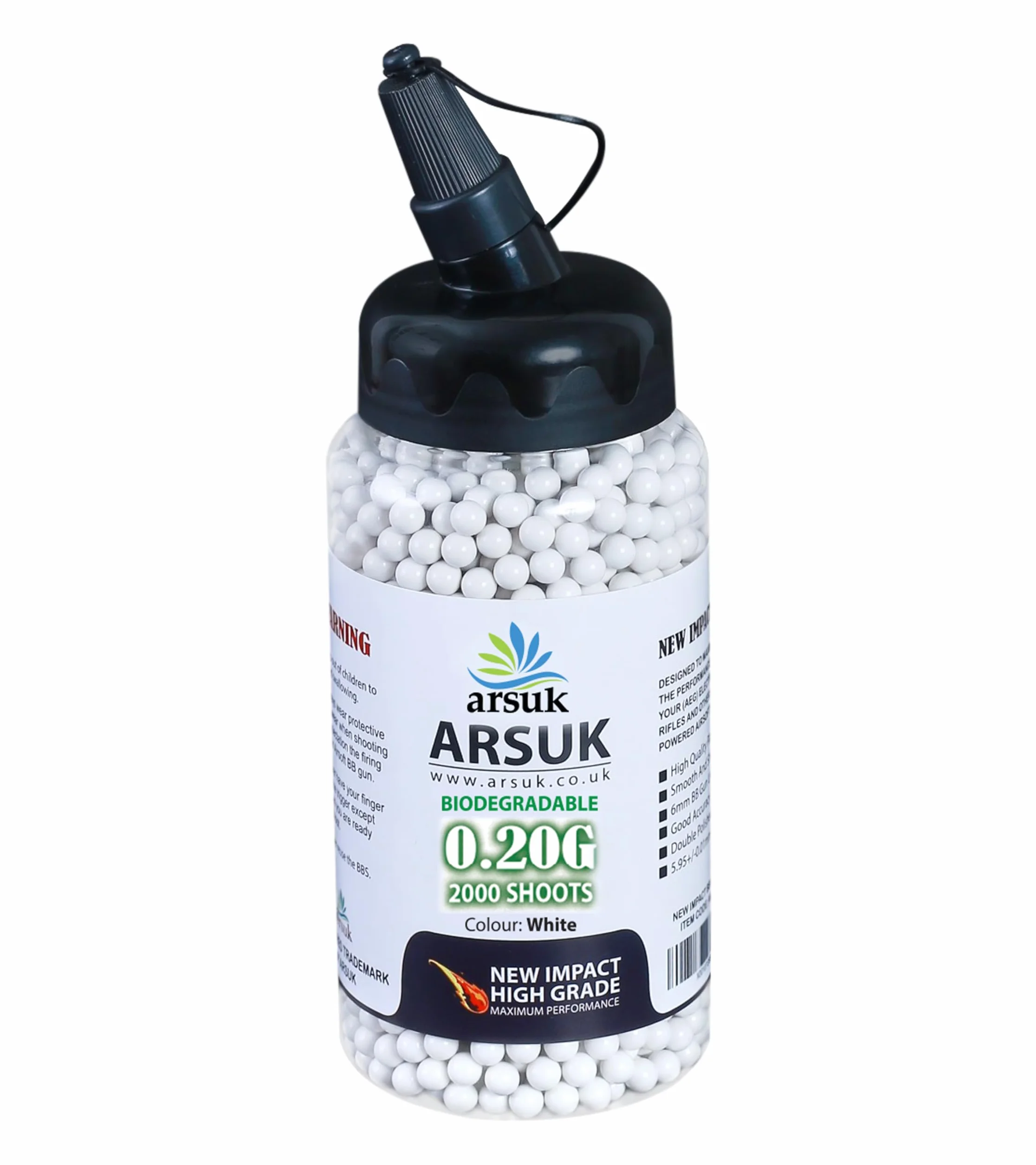 ARSUK Airsoft Pellety BB - Ulegające biodegradacji Wysoka ocena Paintball Plastikowy Kule do Pistolet na pelety i Wiatrówki - 1000, 2000, 5000 i 10000 Rundy 6mm Kulki 0,20g (Bio White - 2000 strzałów)