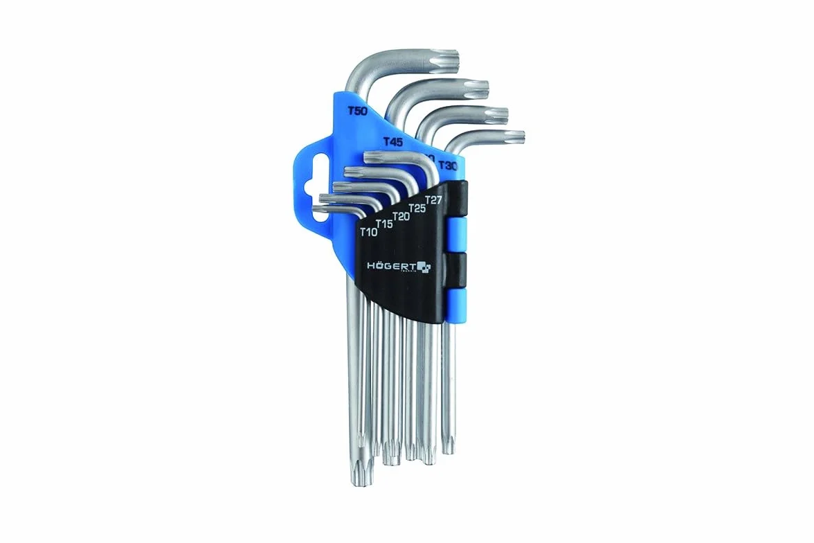 Högert Technik Klucz TORX i imbusowy Zestaw 9 sztuk Rozmiary T10 do T50 Stal chromowo-wanadowa Srebro