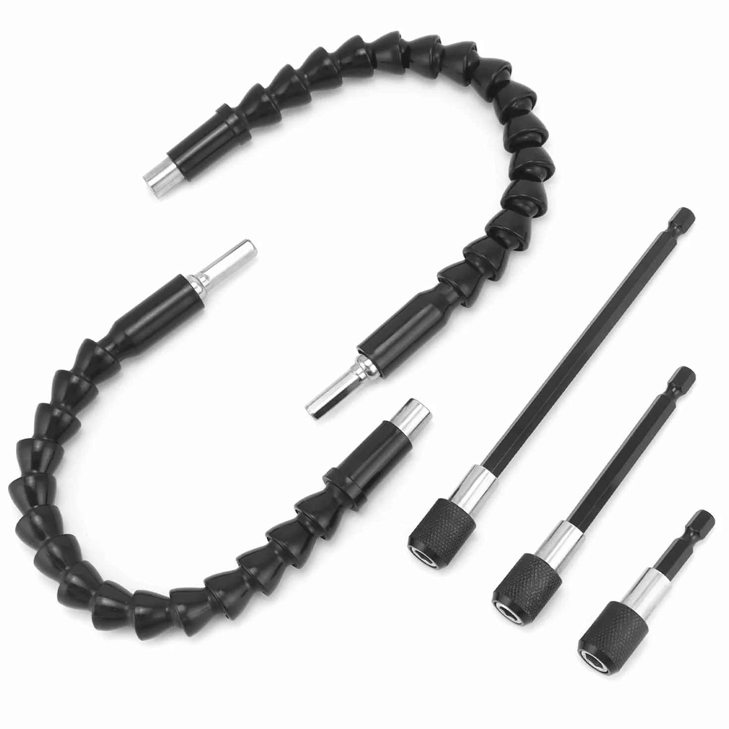 QWORK 2 x 1/4" elastyczny pręt przedłużający 30 cm, 3 sztuki, trzpień sześciokątny, uchwyt do bitów wkrętaka 60/100/150 mm