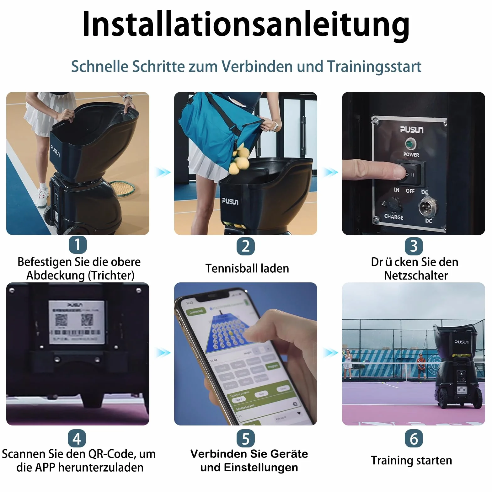 Profesjonalna Automatyczna Wyrzutnia do Tenisa PT-9001Pro - Inteligentna Maszyna Treningowa z 35 Punktami Programowalnymi, Sterowaniem przez Aplikację, 12 Trybami Serwowania i Baterią 10h