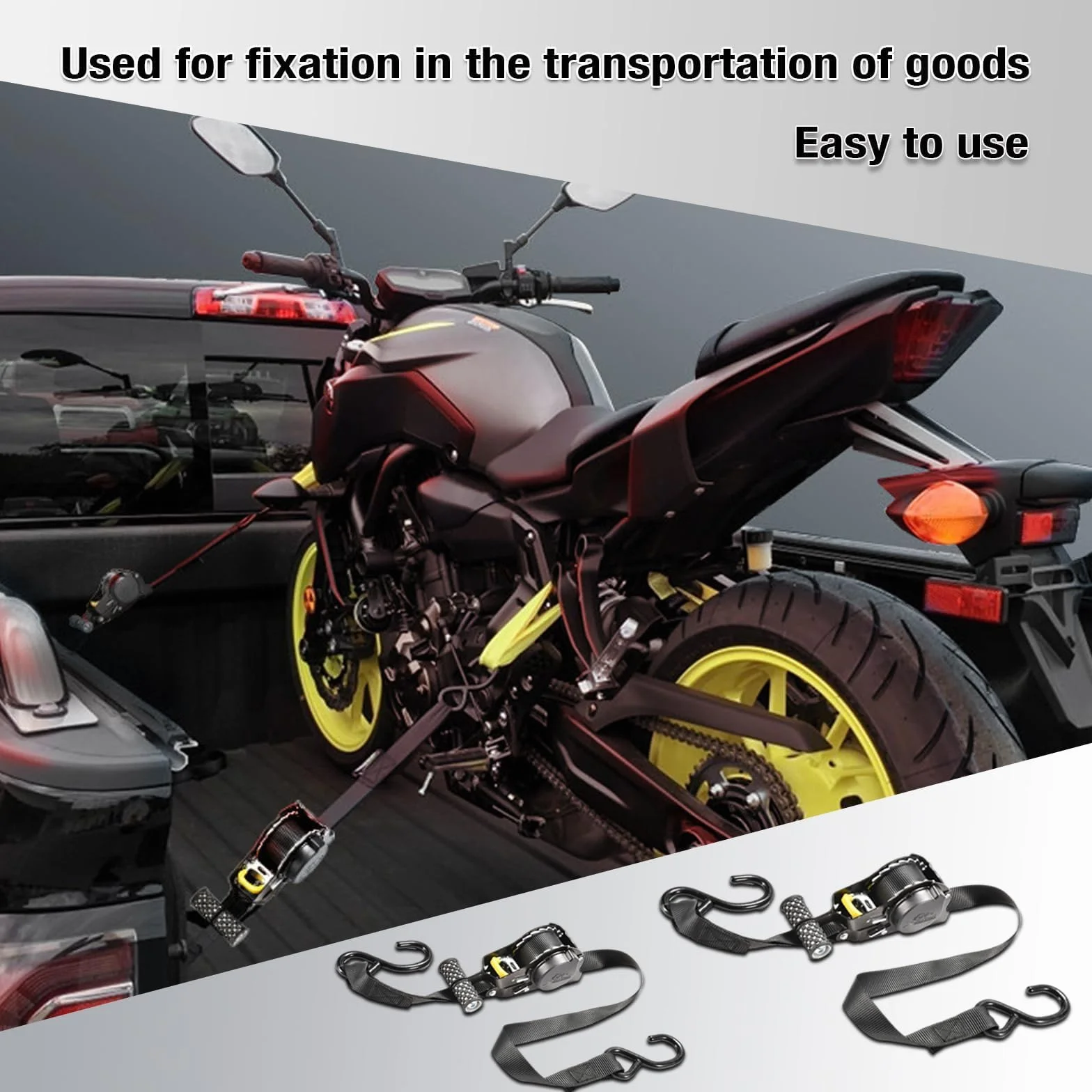 Automatyczne pasy mocujące do motocykli z grzechotką i hakiem, zestaw 2 sztuk