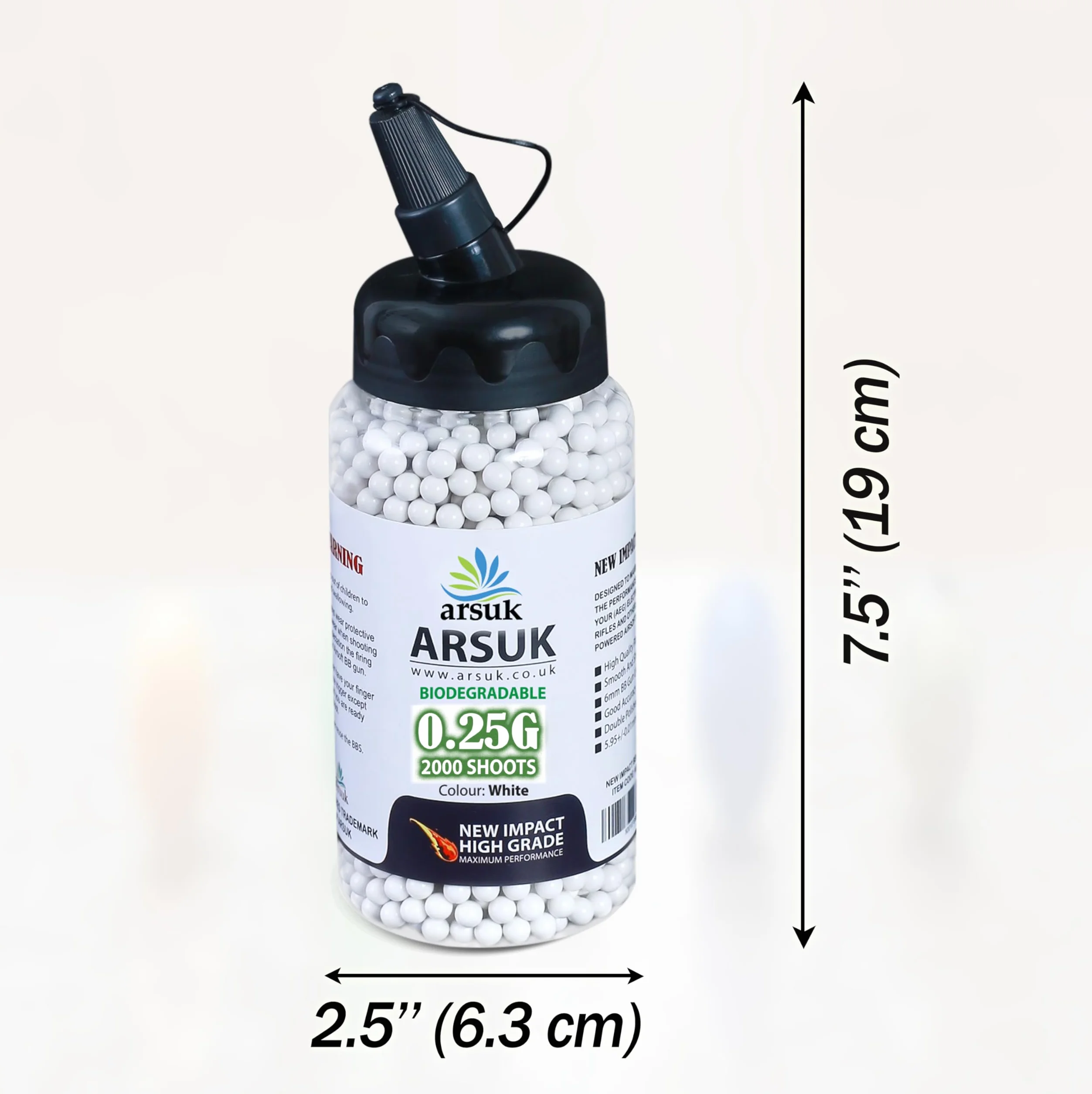 ARSUK Airsoft Pellety BB - Ulegające biodegradacji Wysoka ocena Paintball Plastikowy Kule do Pistolet na pelety i Wiatrówki - 1000, 2000, 5000 i 10000 Rundy 6mm Kulki 0,20g (Bio White - 2000 strzałów)