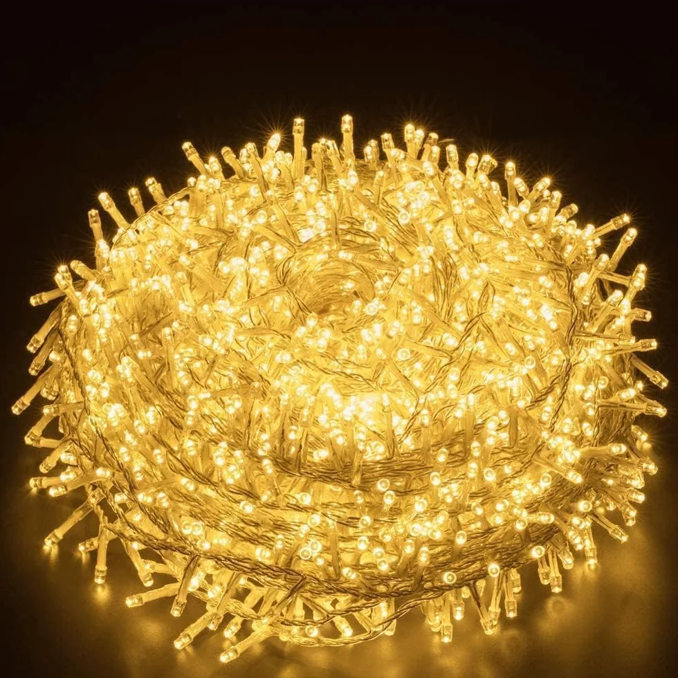 Elegear Łańcuch Świetlny LED 25M 1000 Diod IP44 8 Trybów Przezroczysty Kabel Ciepła Biała