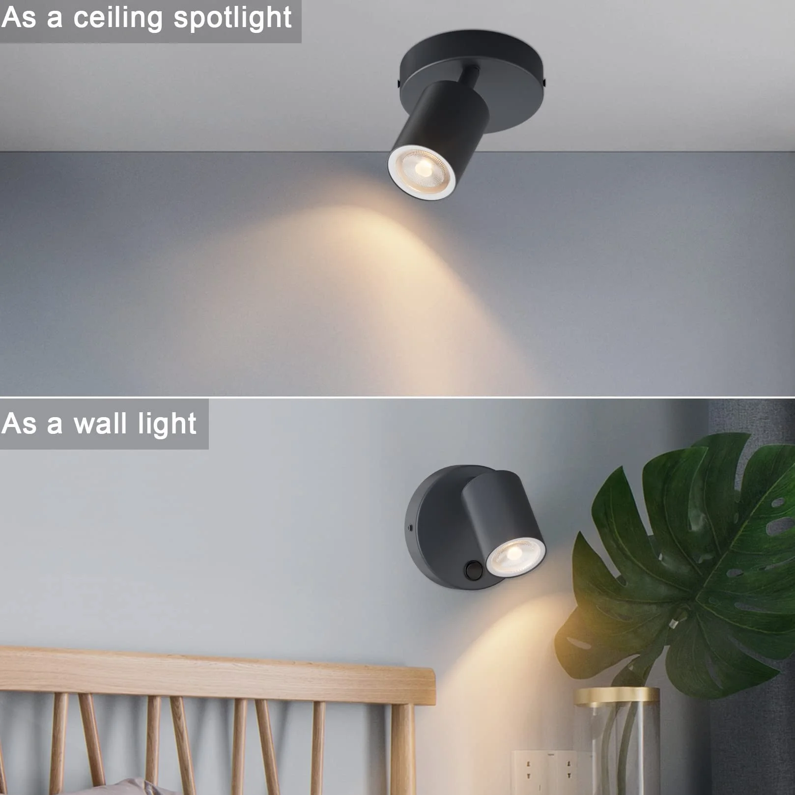 Kligthten Lampa Ścienna LED GU10 Antracytowa Obrotowa 350° z Przyciskiem Aluminiowa Nowoczesna