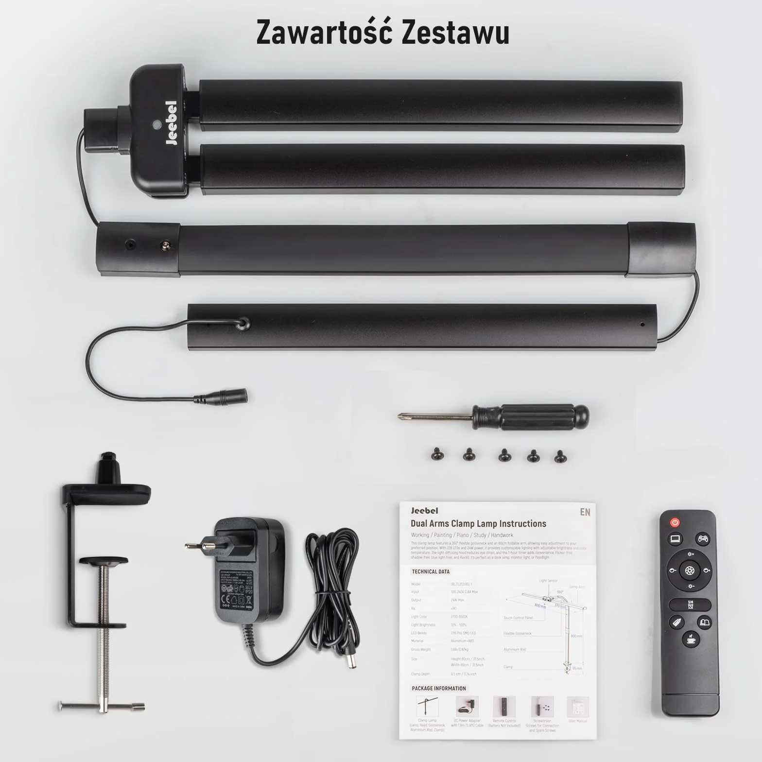 Jeebel Lampa Biurkowa LED 24W 80cm Dwugłowicowa z Pilotem 1800LM