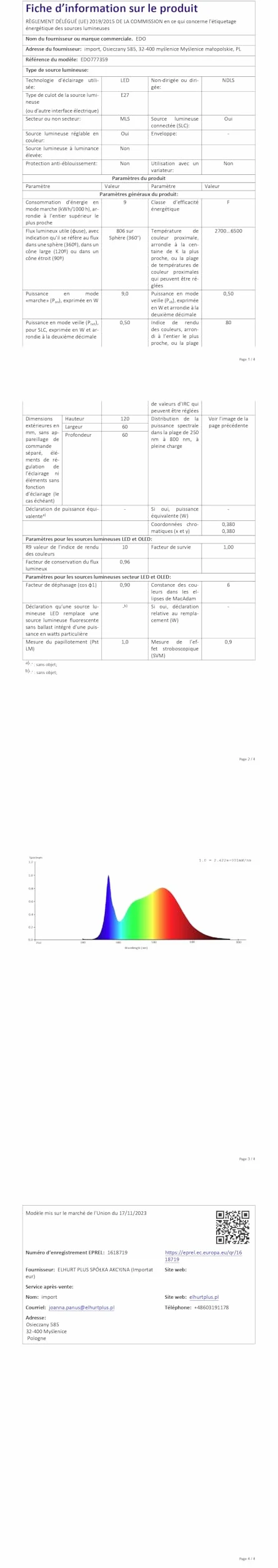 EDO RUVA Żarówka Smart RGB CCT E27 Inteligentna LED WiFi 9W Ściemnialna TUYA 2700-6500K 806 Lumen Smart Home Alexa 1 sztuka