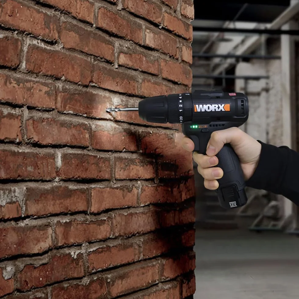 WORX WX121 akumulatorowa wiertarko-wkrętarka udarowa 12 V bezszczotkowa 2-biegowa 38 Nm 0-450/0-1700 obr/min