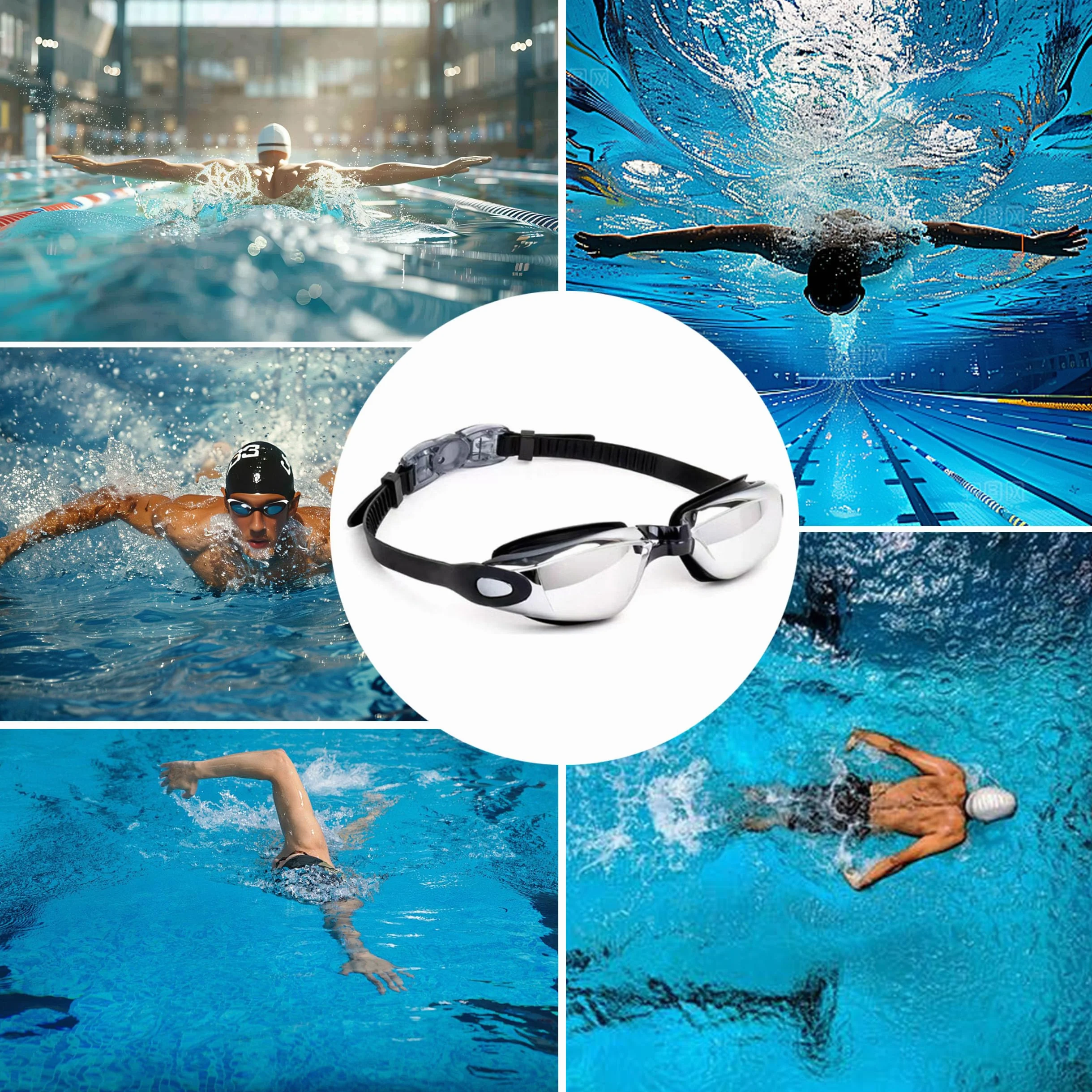 Voarge okulary do pływania, okulary do sportów wodnych, okulary do pływania jako prezenty dla mężczyzn i kobiet uprawiających sporty wodne, regulowane