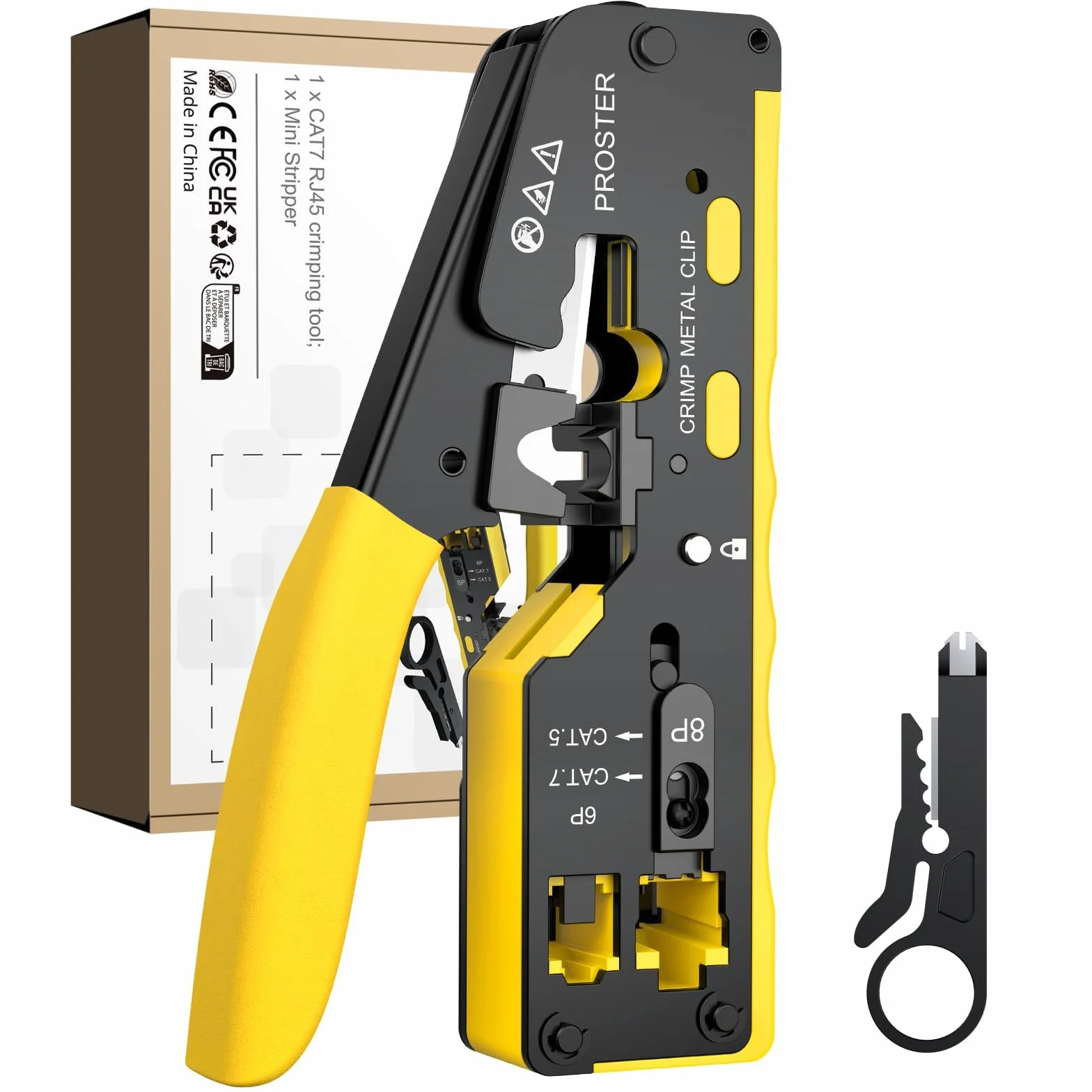 Proster Zaciskacz RJ45 profesjonalny wielofunkcyjny do kabli sieciowych CAT5 CAT6 CAT6A CAT7 Ethernet