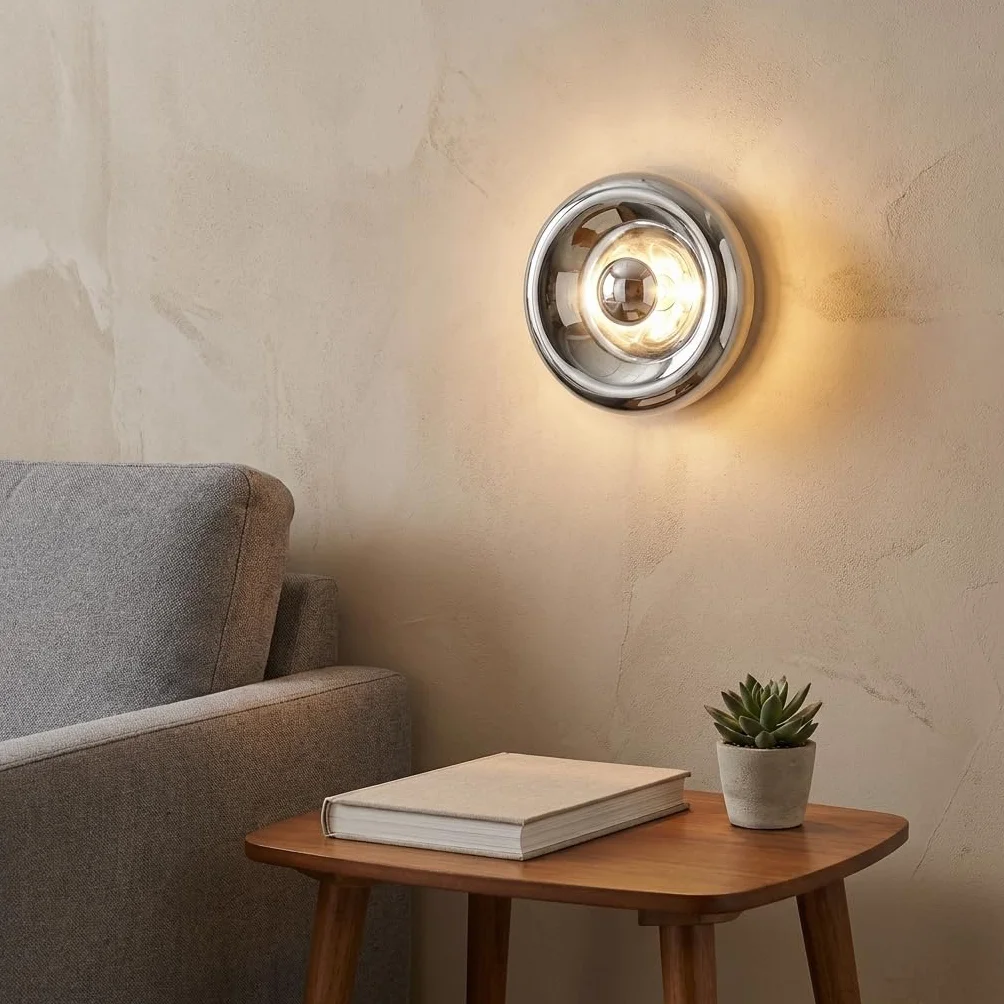 BARCELONA LED Okrągła Lampa Ścienna Chrom Szkło Ø30cm LIPS Pośrednie Oświetlenie E27 G45 Nowoczesny Kinkiet Wewnętrzny Efekt Lustra Dekoracyjny do Salonu Sypialni Korytarza Hotel Premium