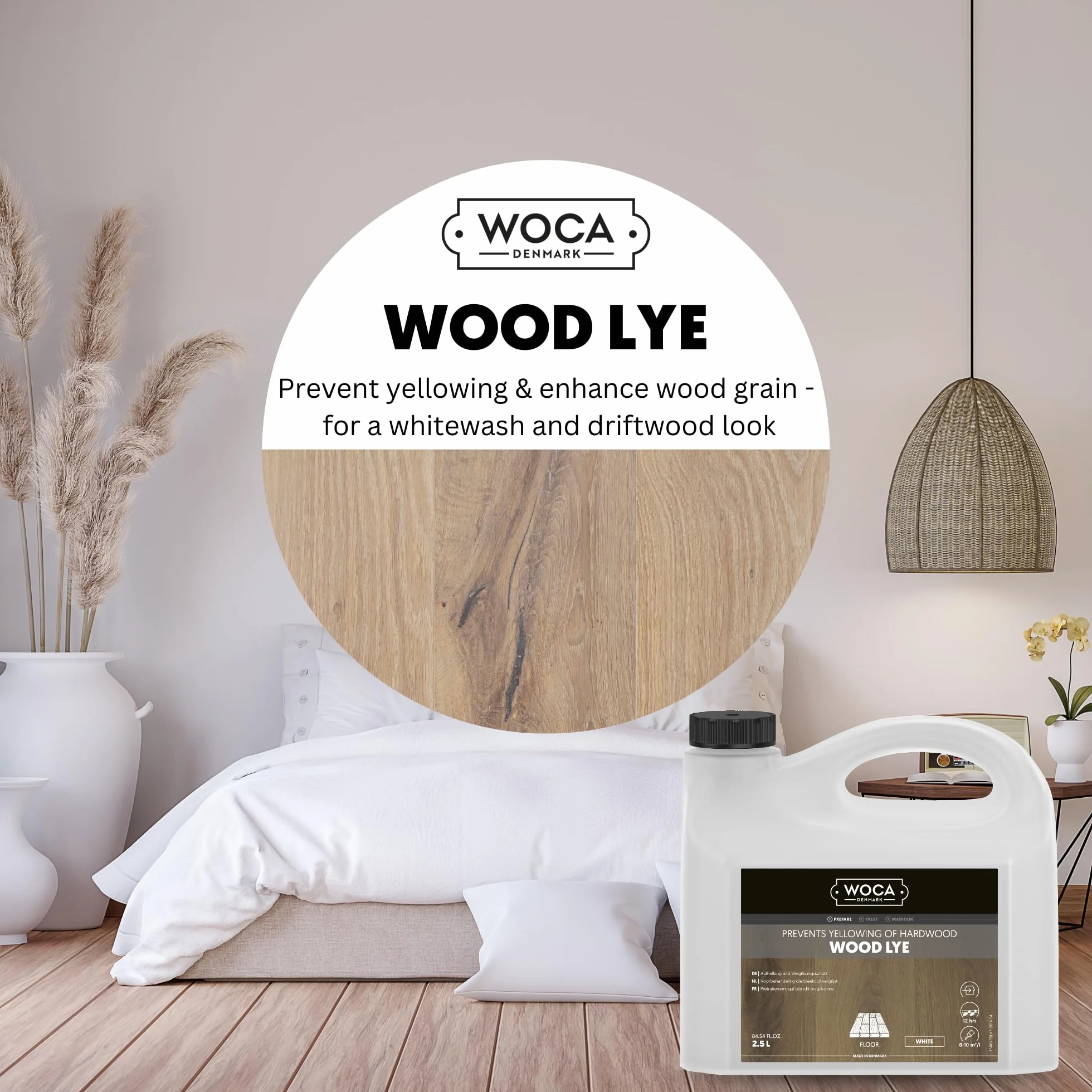 WOCA Denmark Wood Lye biała 2,5 l do wybielania drewna wewnętrznego