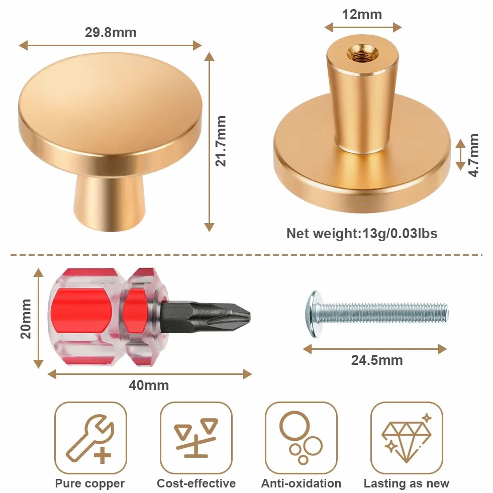 Ainiv gałki do szafek okrągłe 30 mm ze stopu aluminium